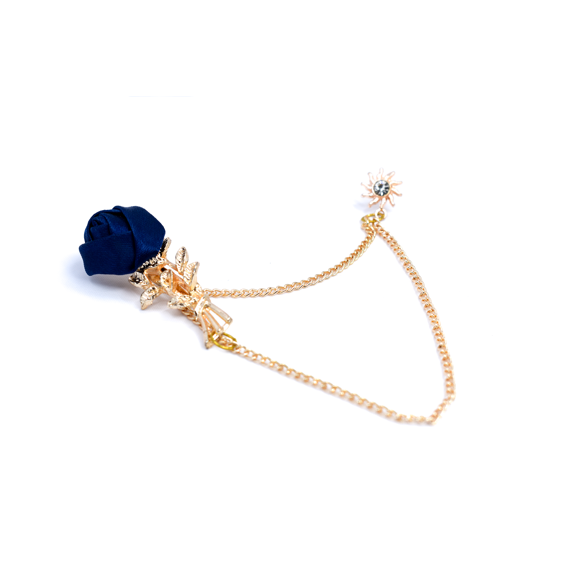 Golden Brass Blue Floral Brooch