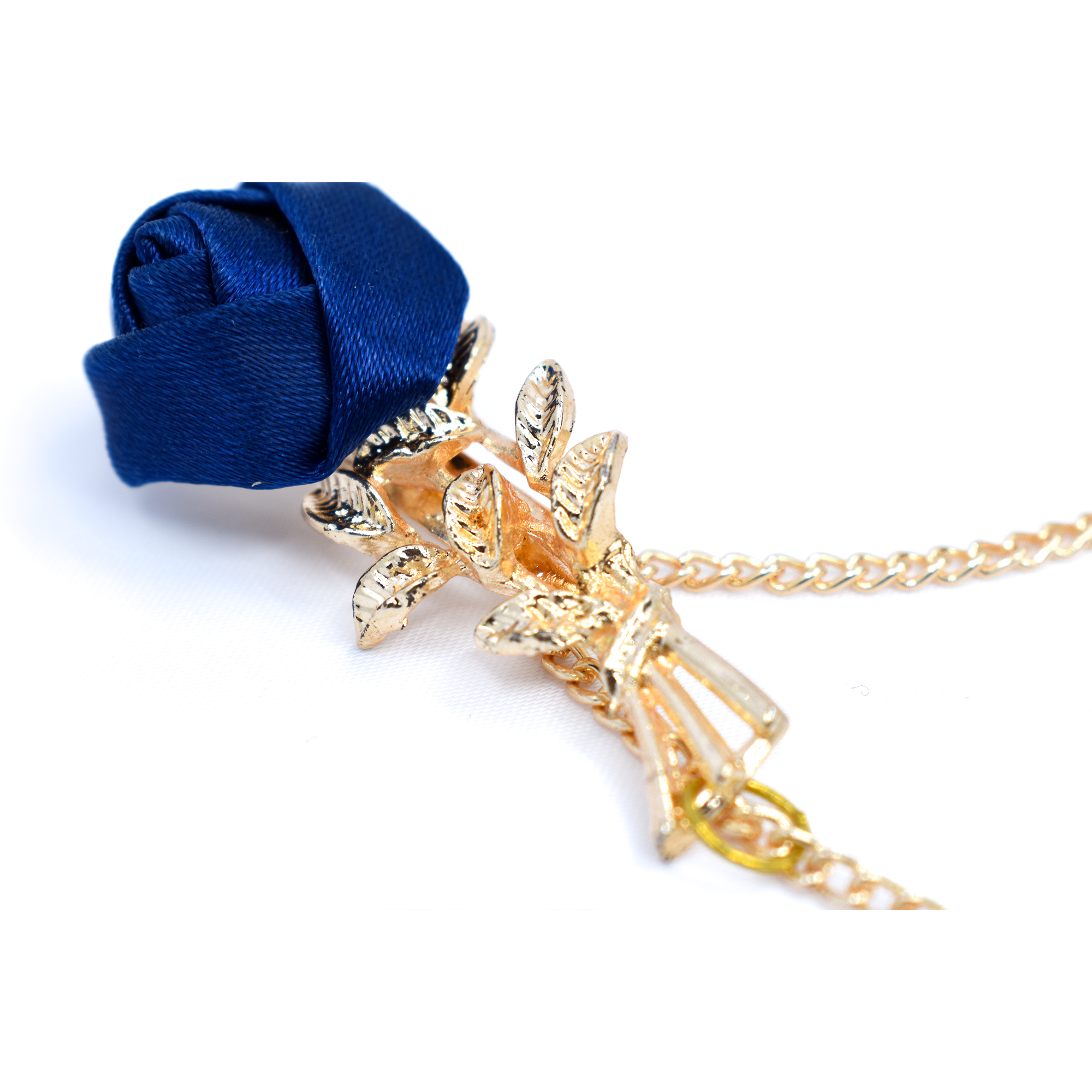 Golden Brass Blue Floral Brooch