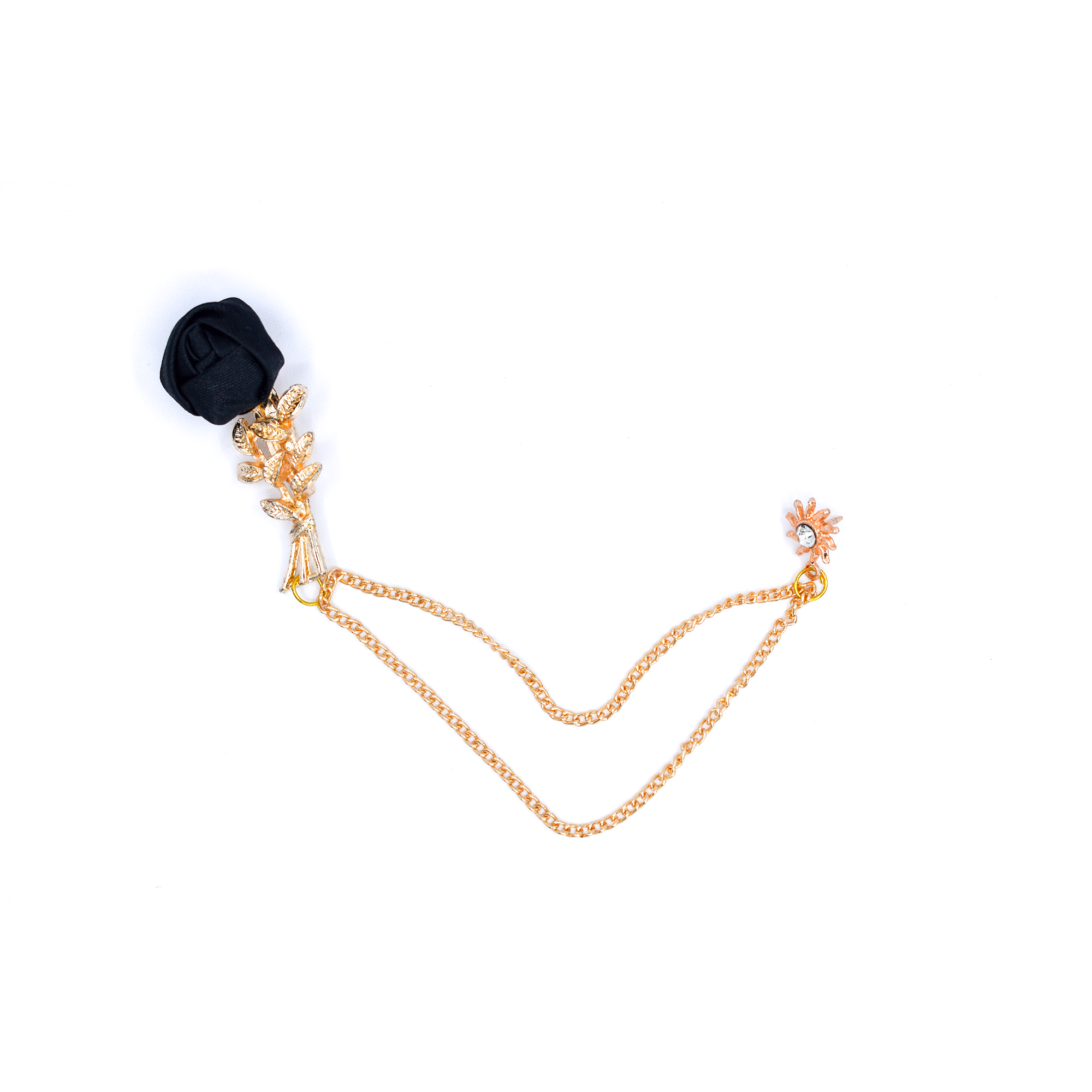 Golden Brass Black Floral Brooch