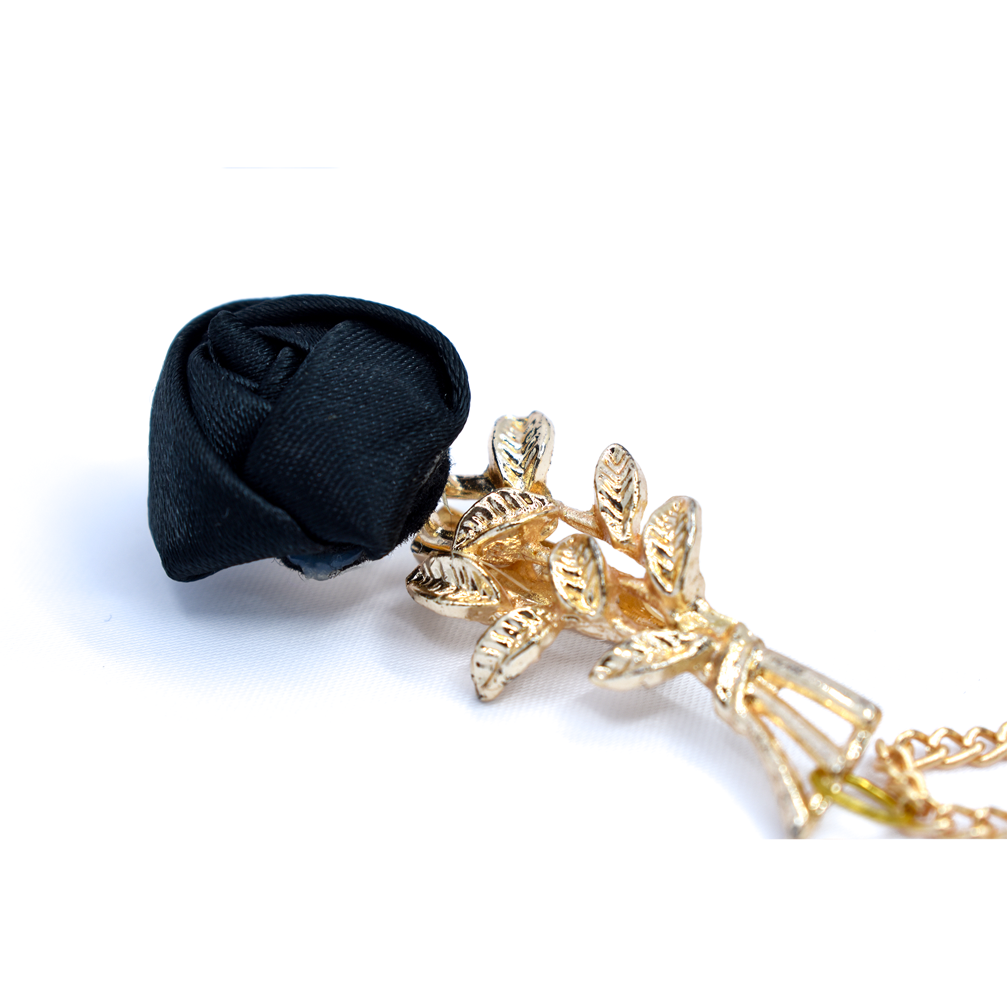 Golden Brass Black Floral Brooch
