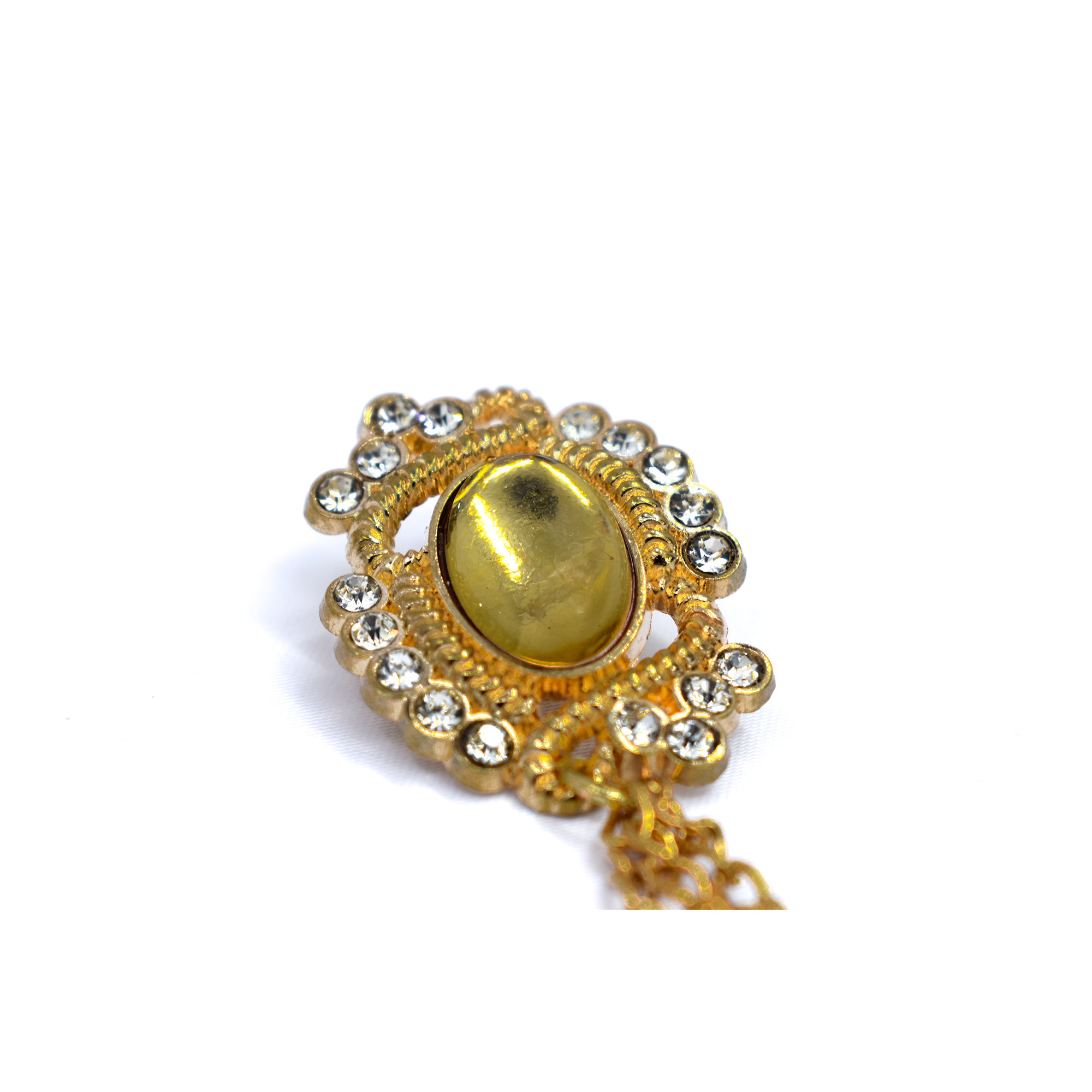 Golden Brass Brooch with Golden Glass Stones