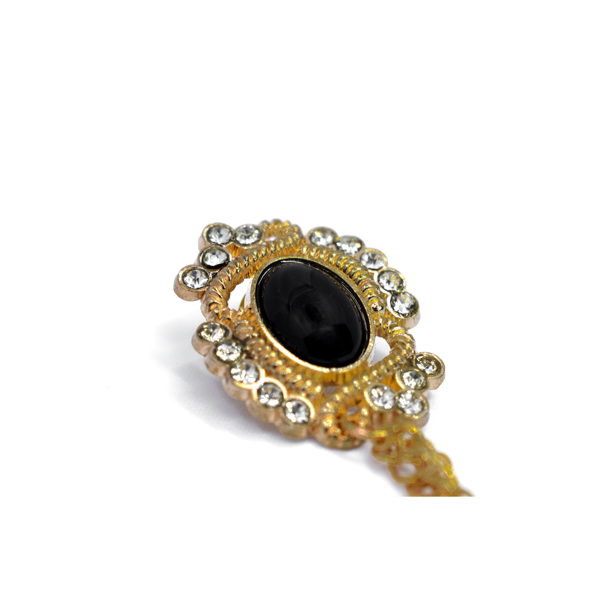 Golden Brass Brooch with Black Glass Stones