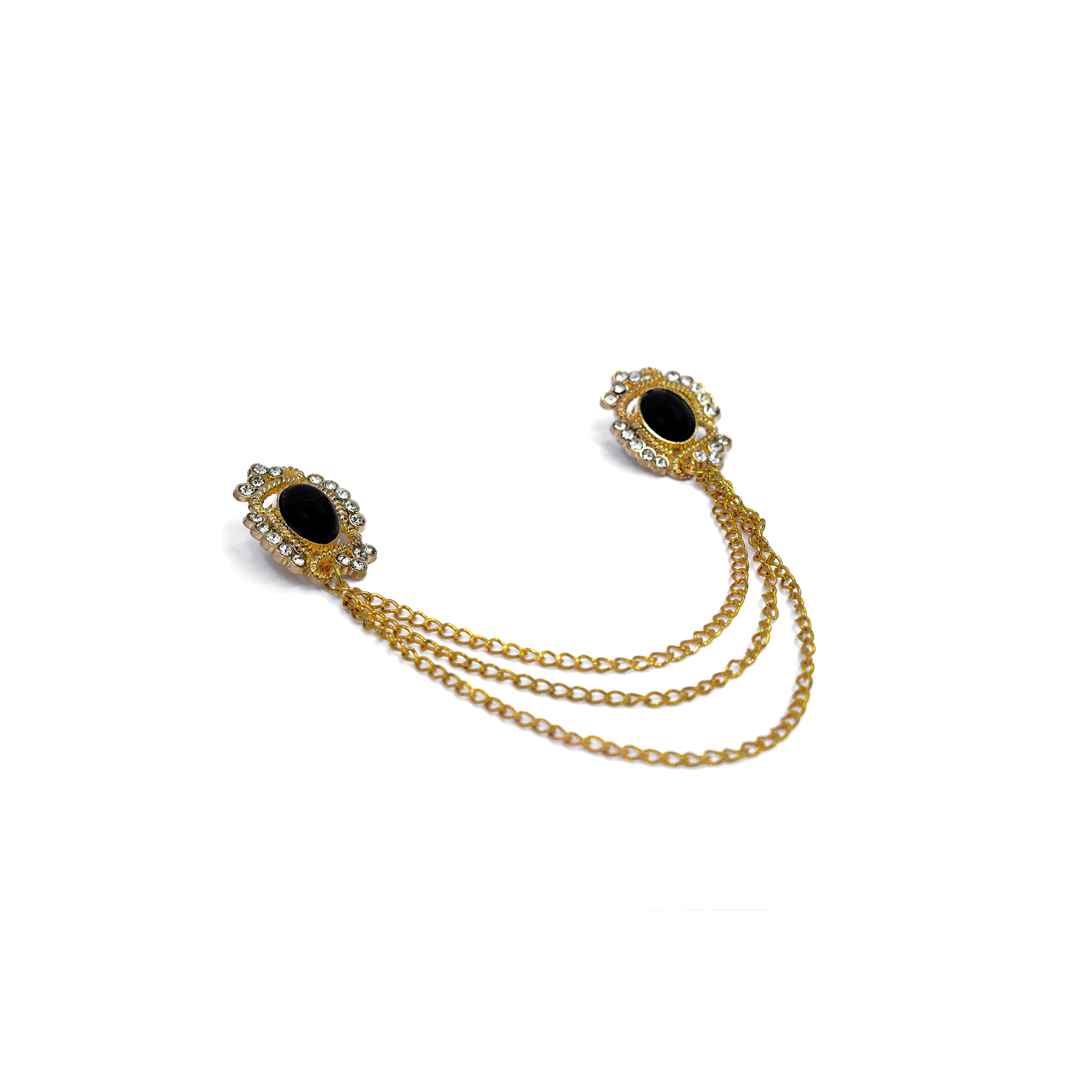 Golden Brass Brooch with Black Glass Stones