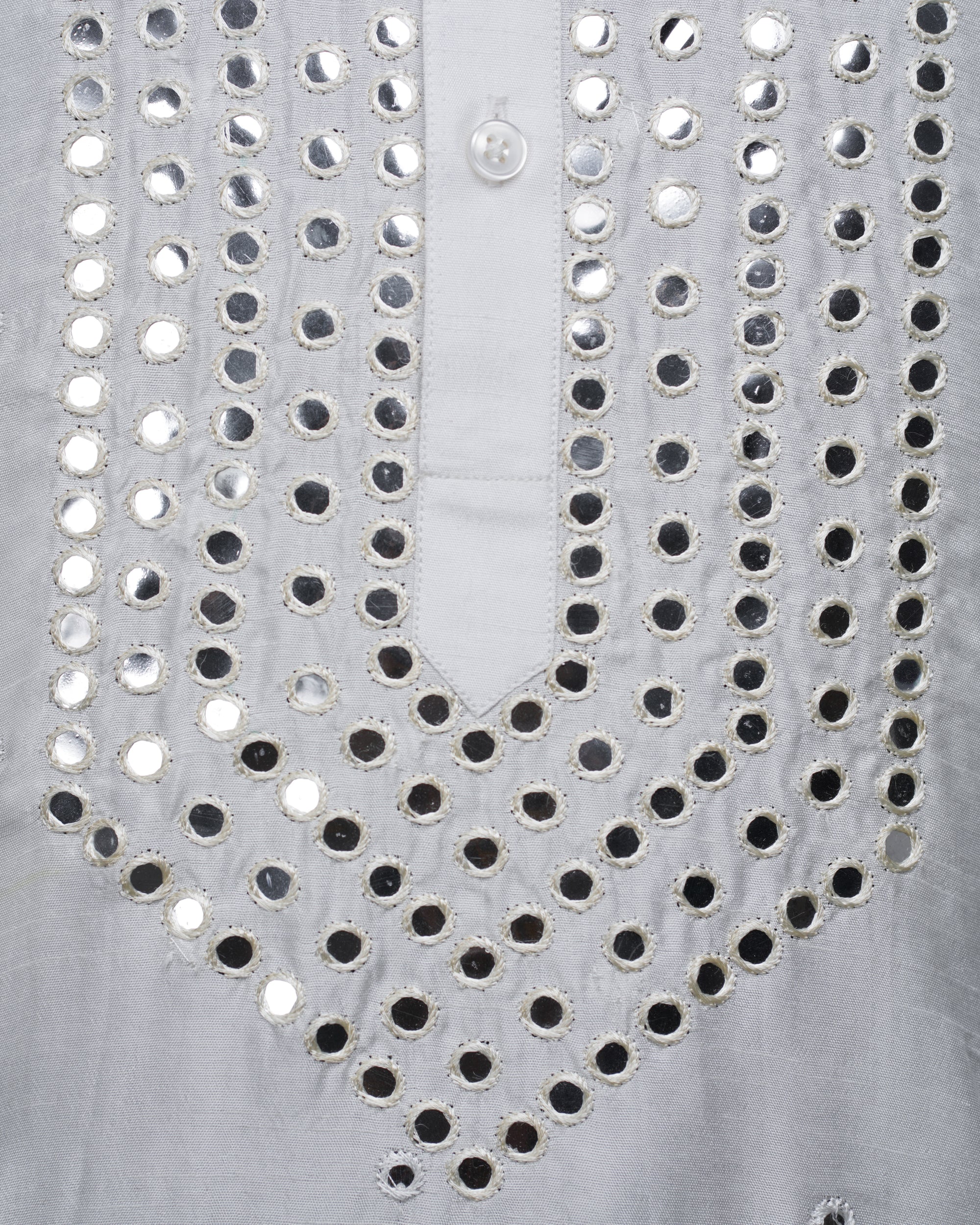 White Mirror Work Silk Kurta Set