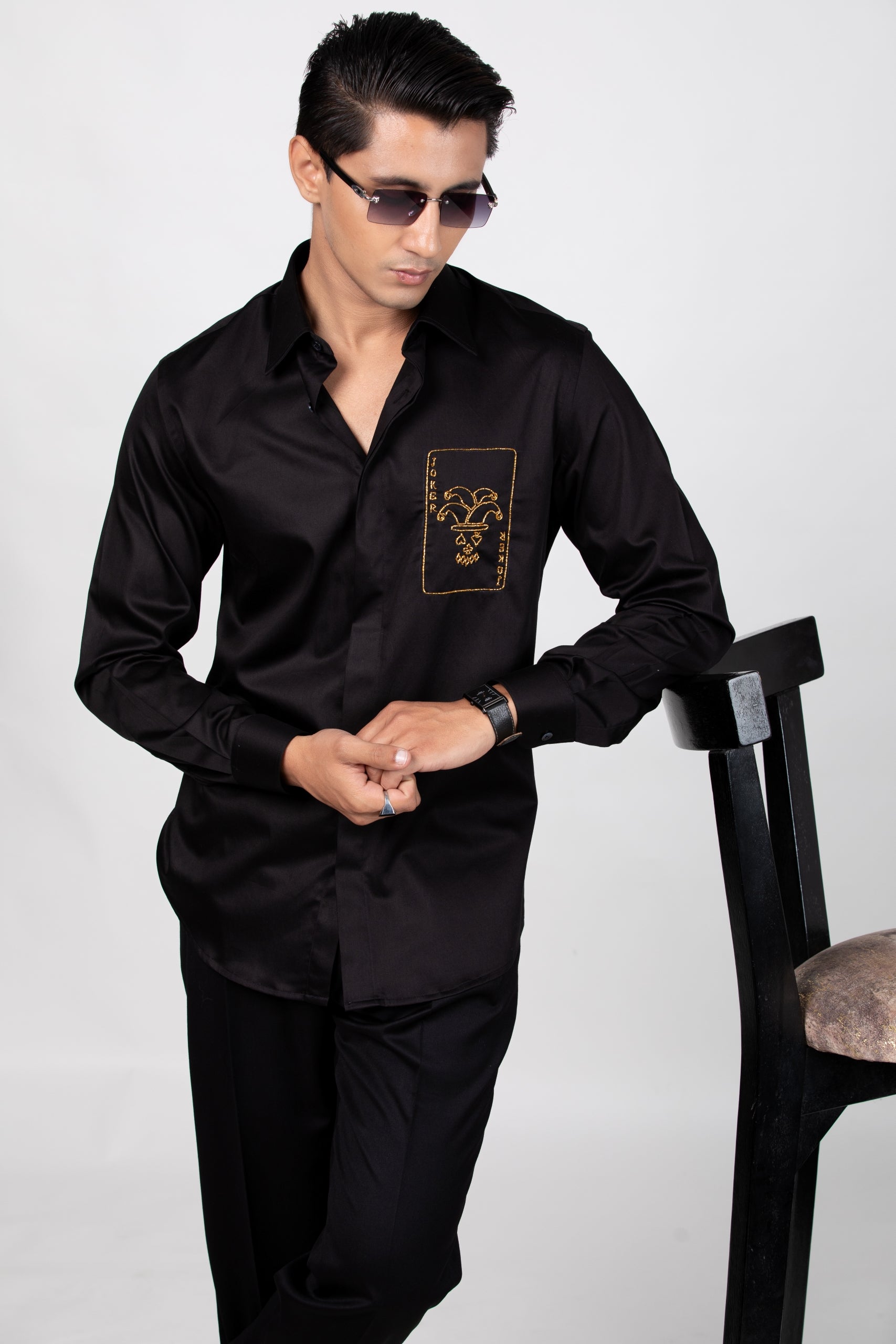 Play the Joker Shirt - Hand Embroidered Black