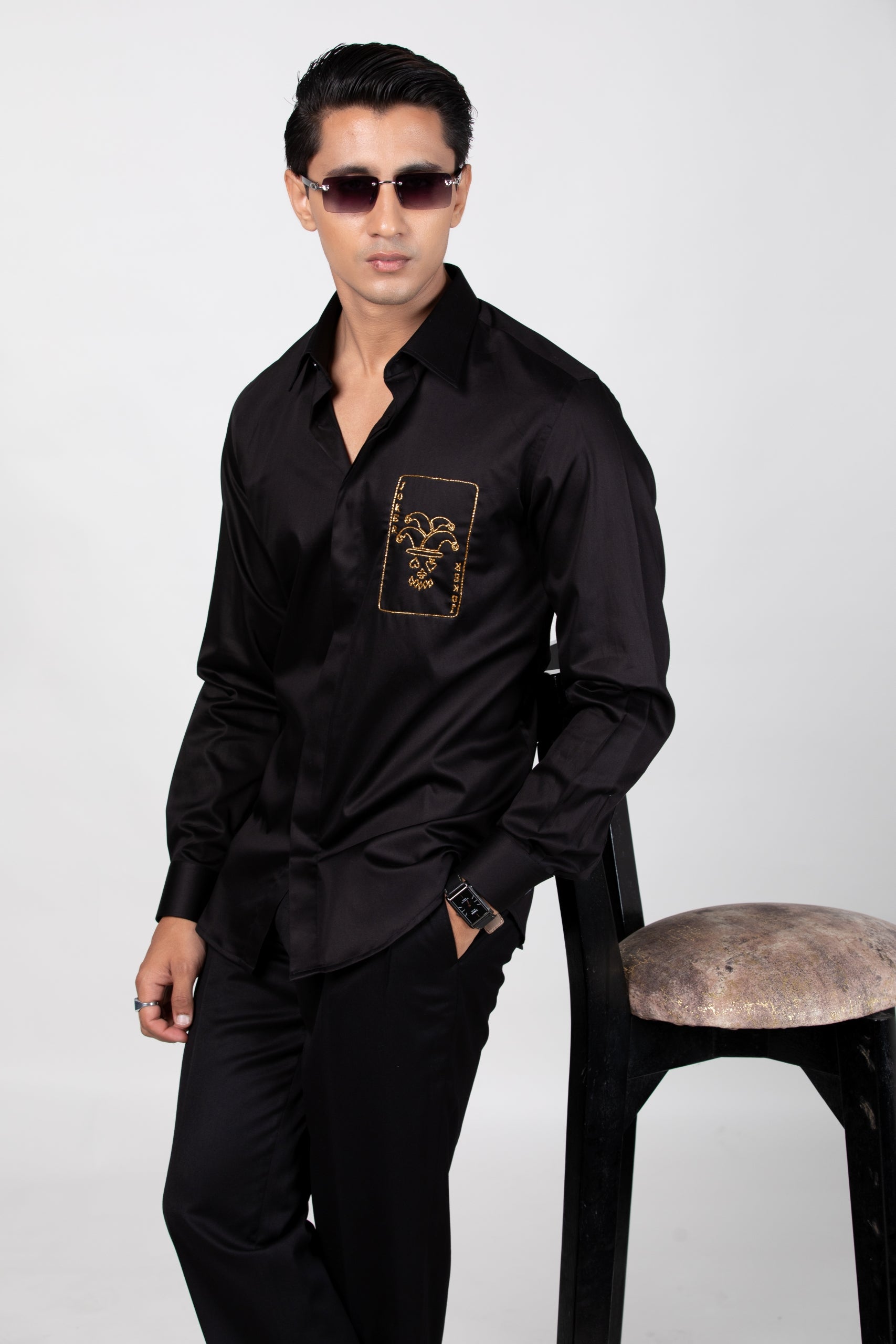 Play the Joker Shirt - Hand Embroidered Black