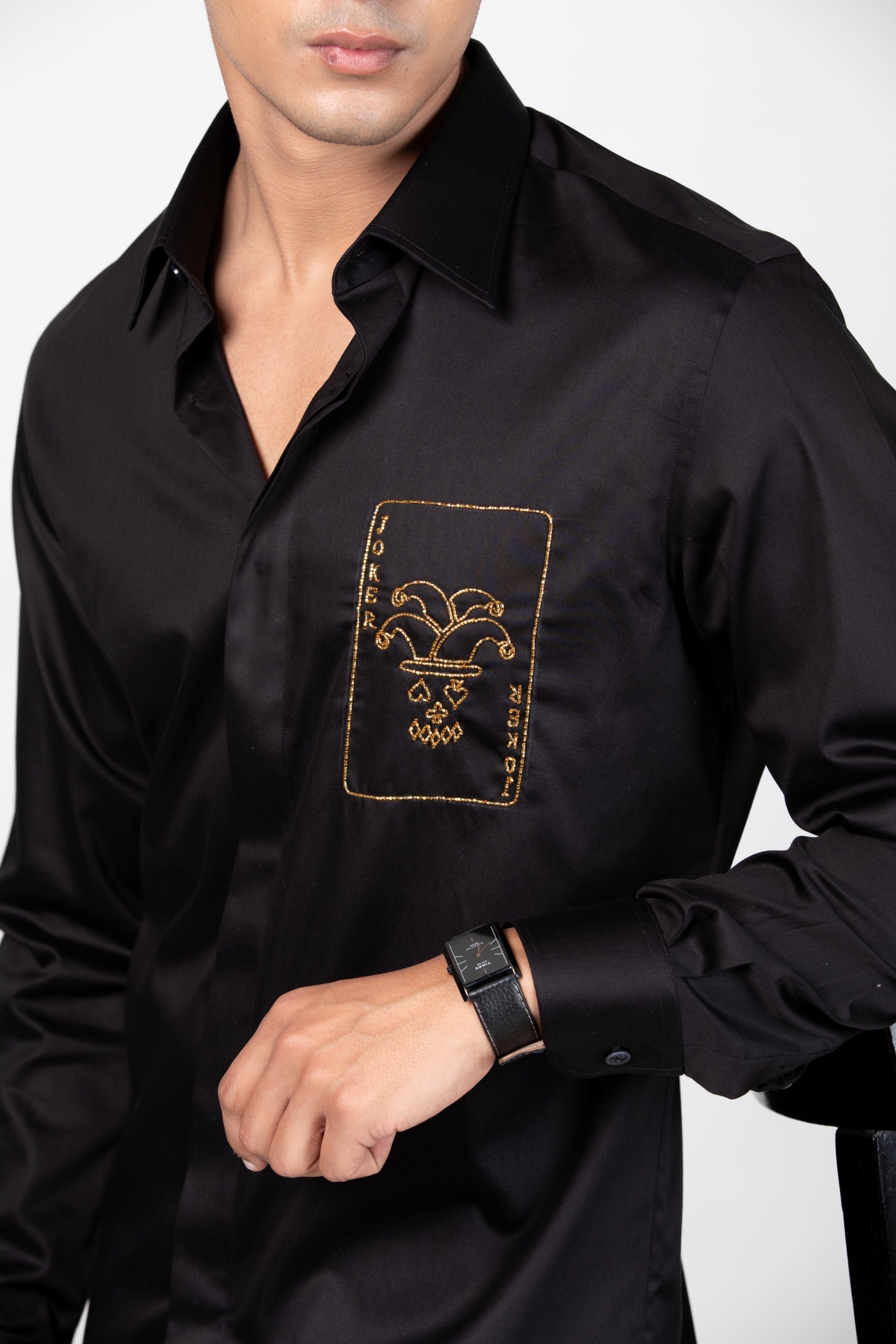 Play the Joker Shirt - Hand Embroidered Black