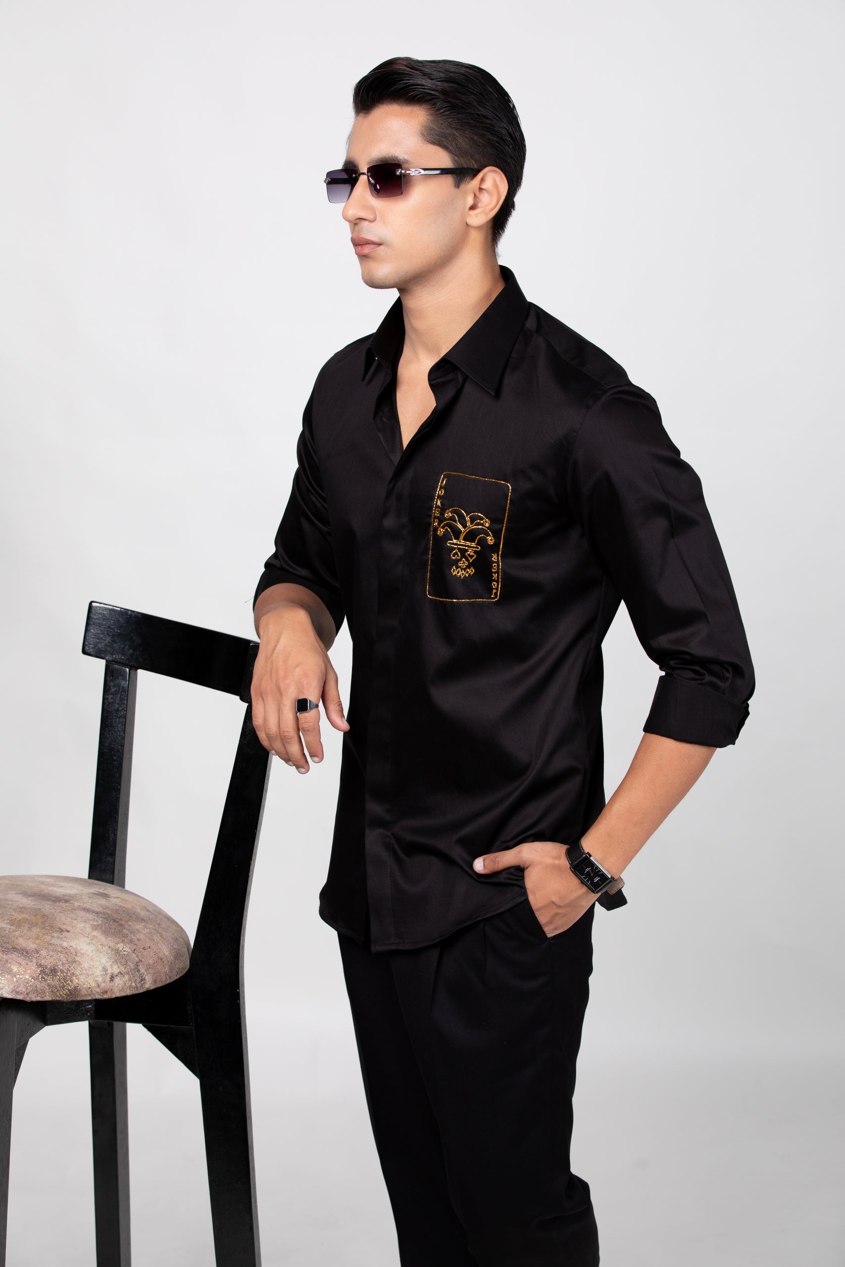 Play the Joker Shirt - Hand Embroidered Black