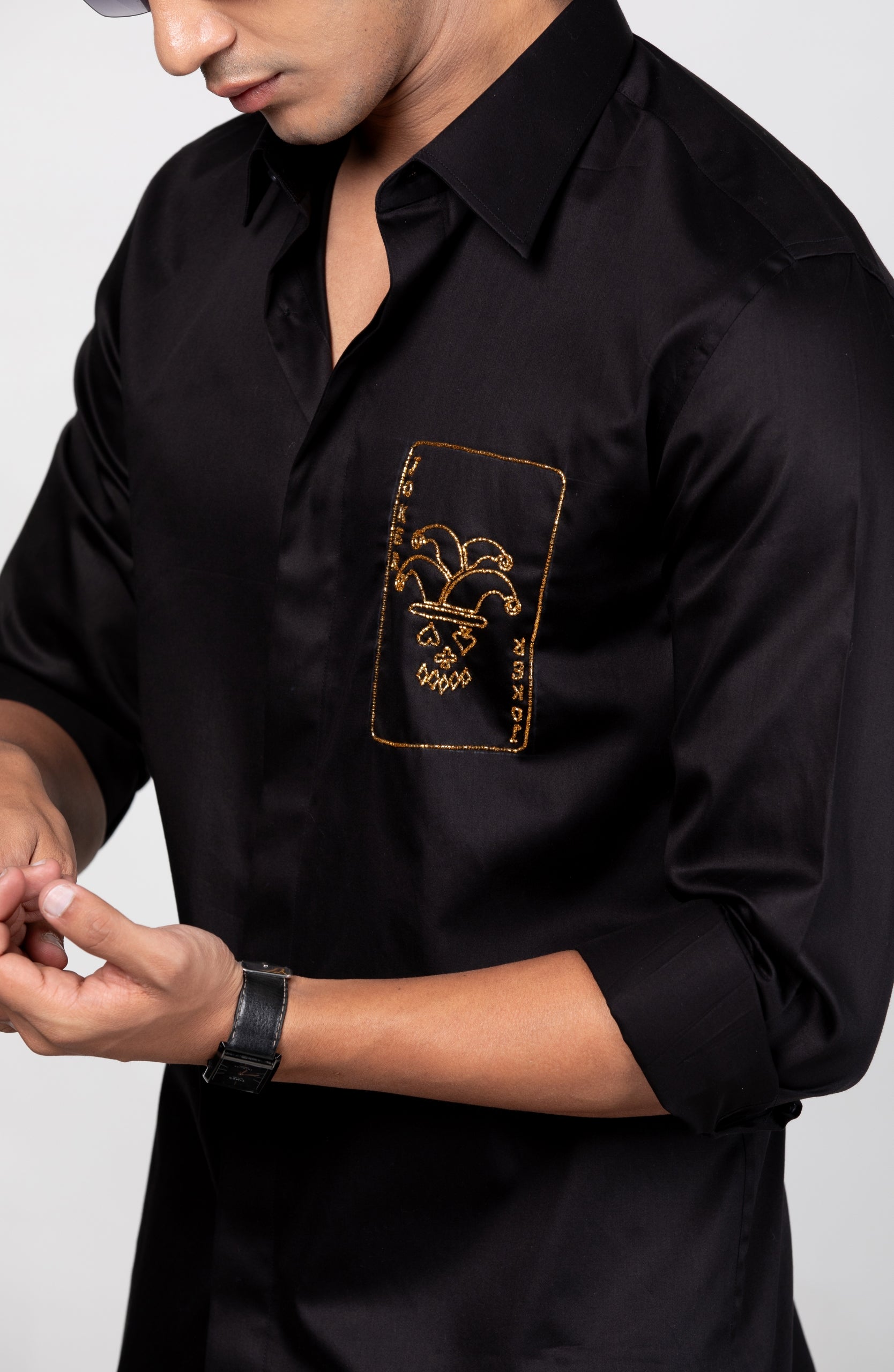 Play the Joker Shirt - Hand Embroidered Black