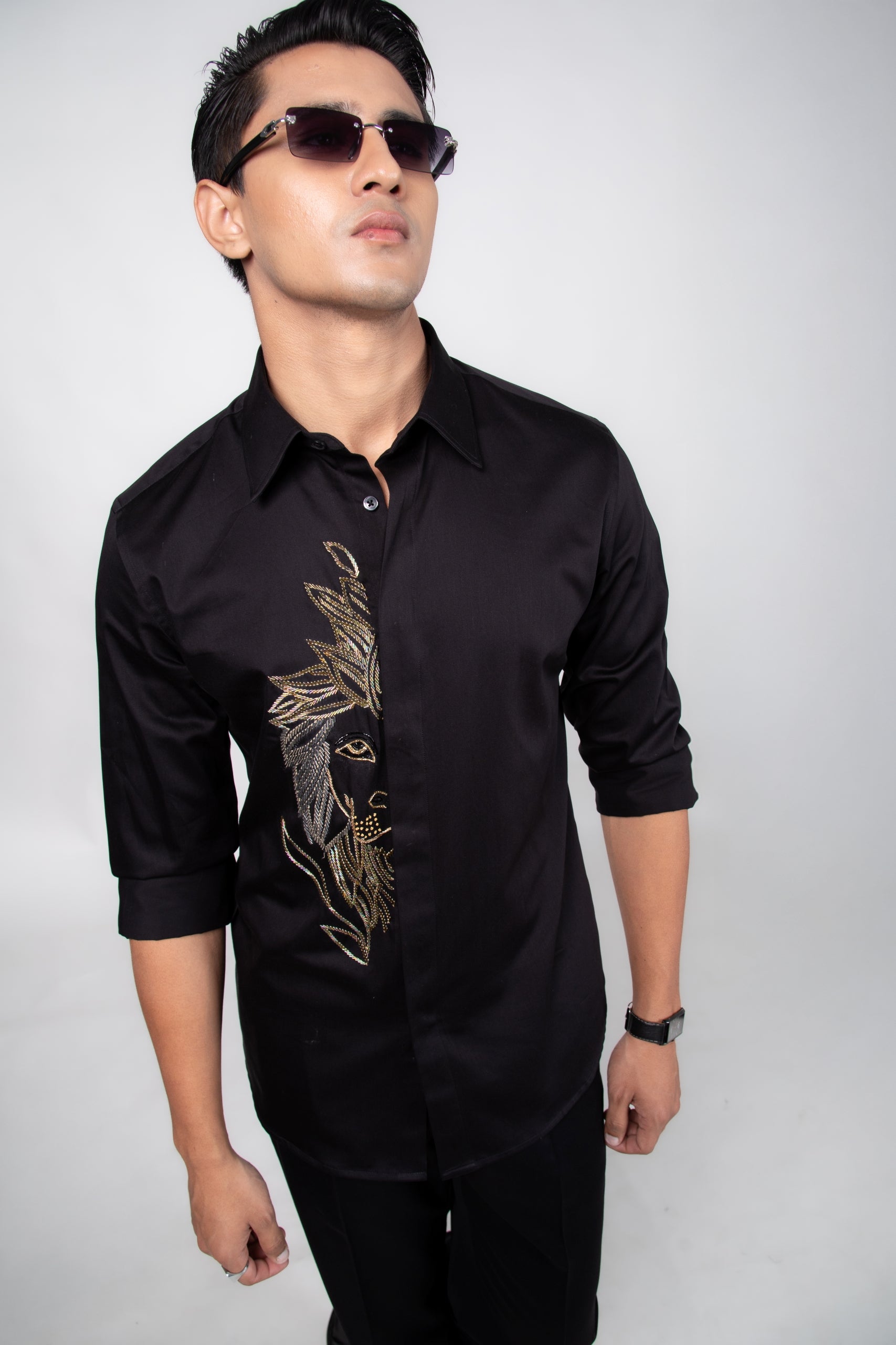 Abstract Lion - Hand Embroidered Black
