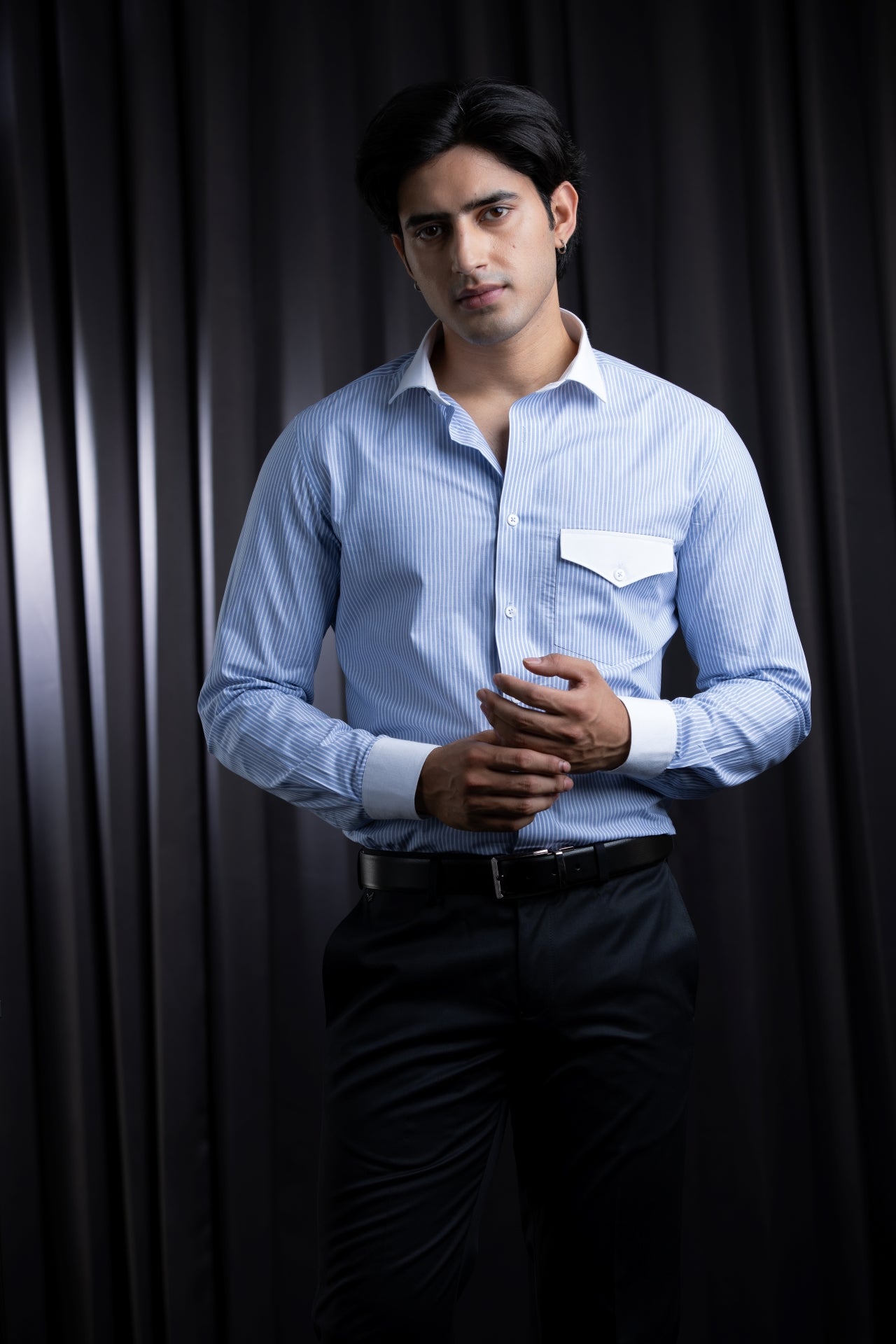 Blue Contrasted Stripe Shirt