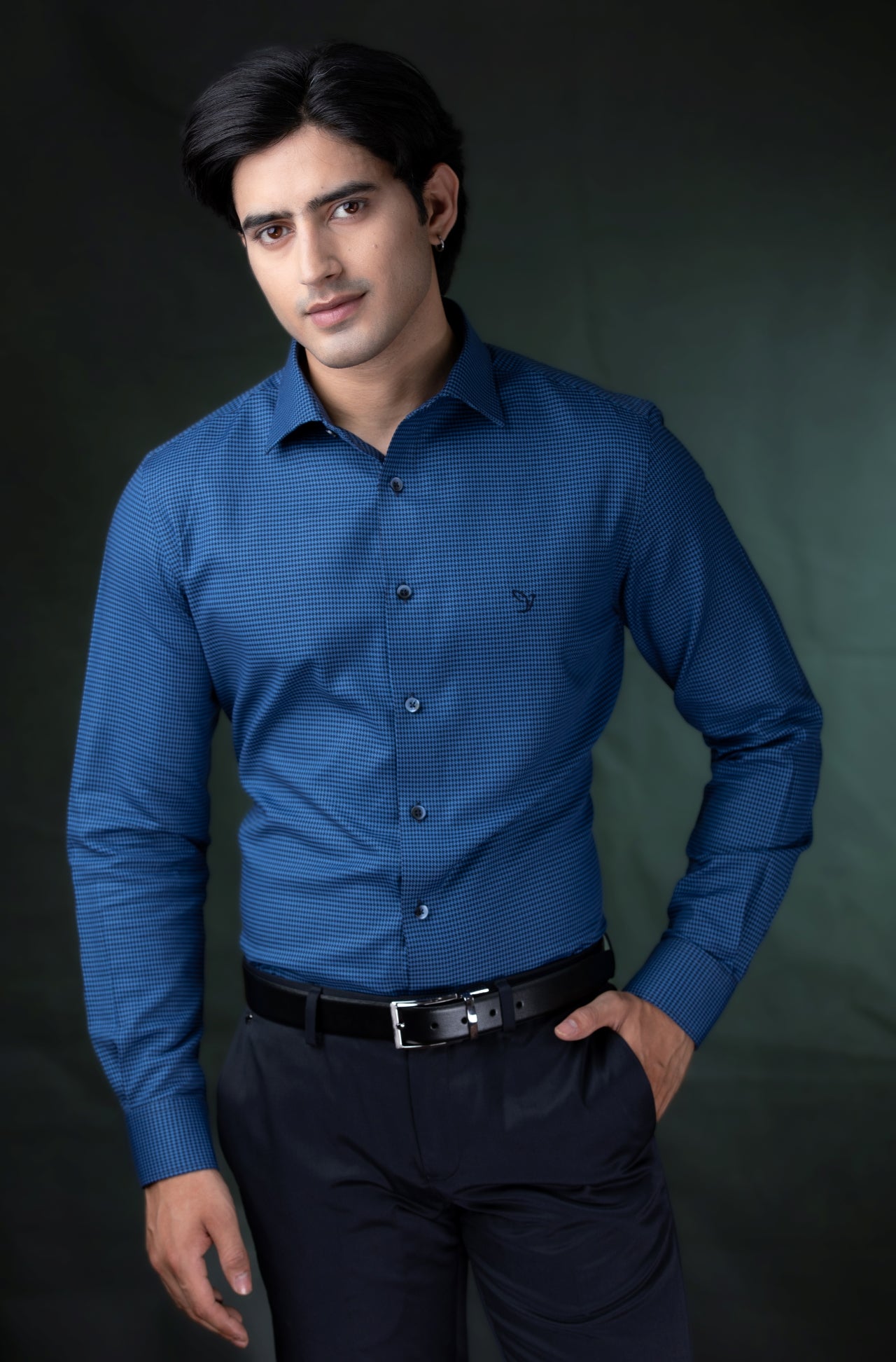 Blue and Black Houndstooth Shirt