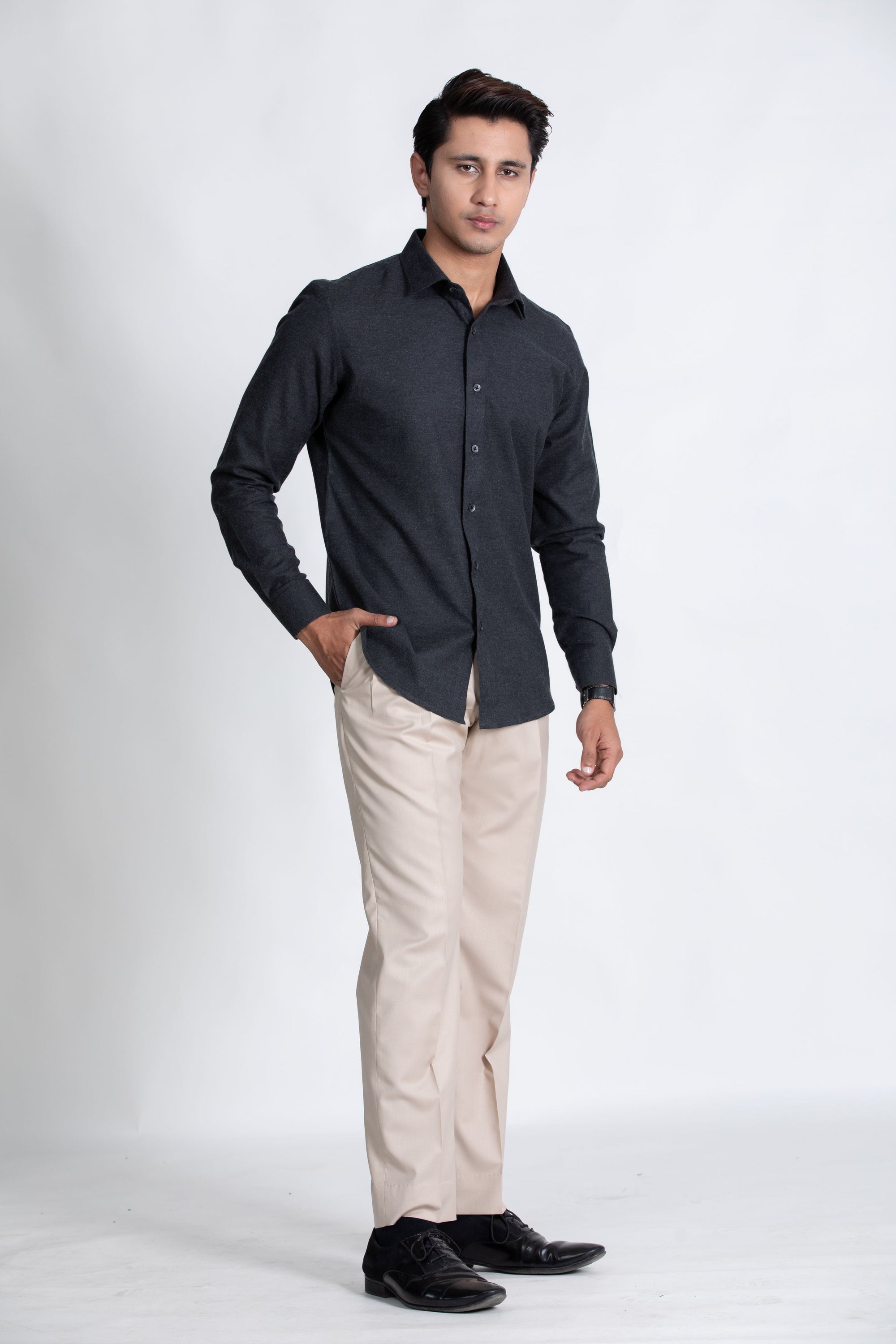 Black Classic Shirt in Luxury Brushed Cotton