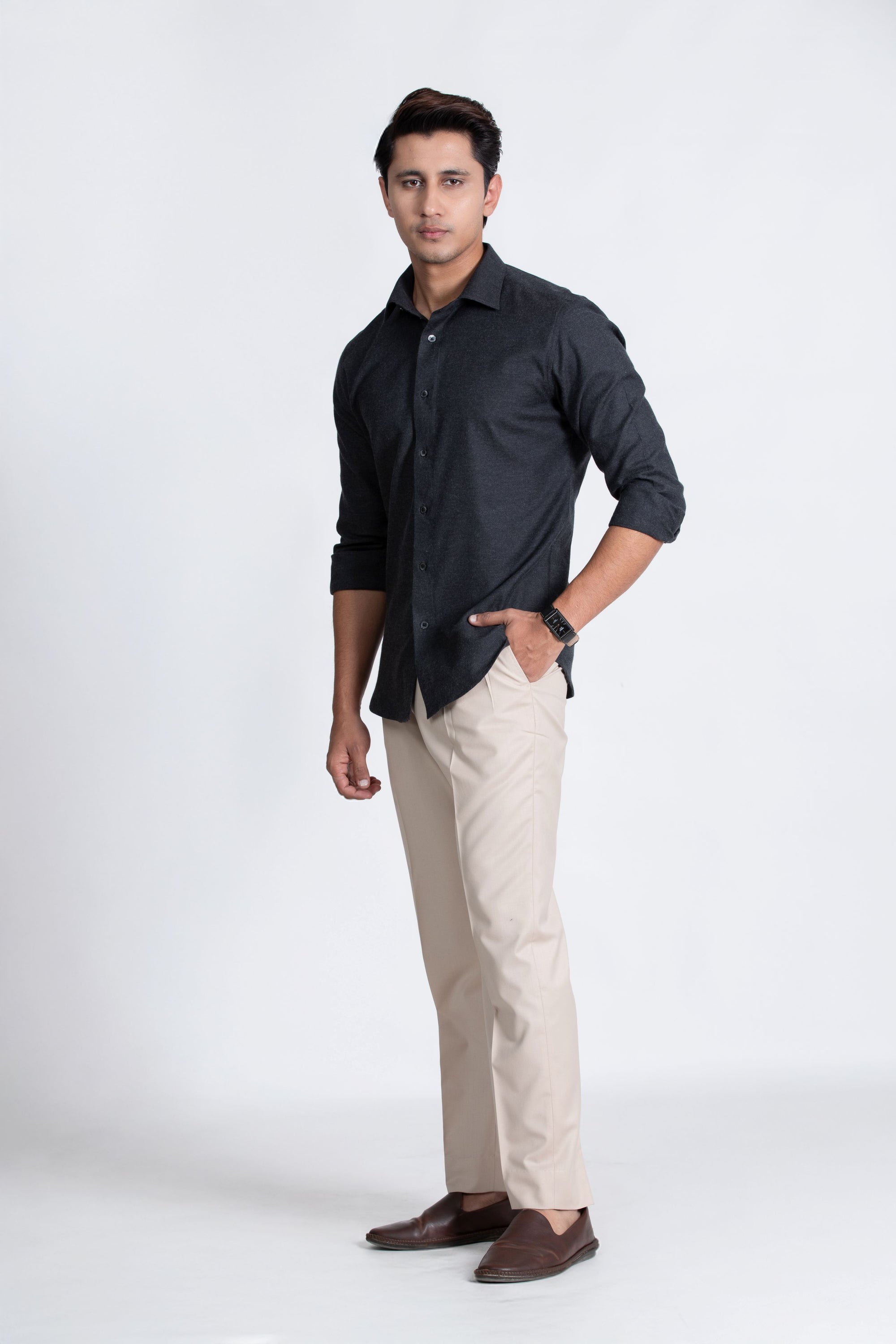 Black Classic Shirt in Luxury Brushed Cotton