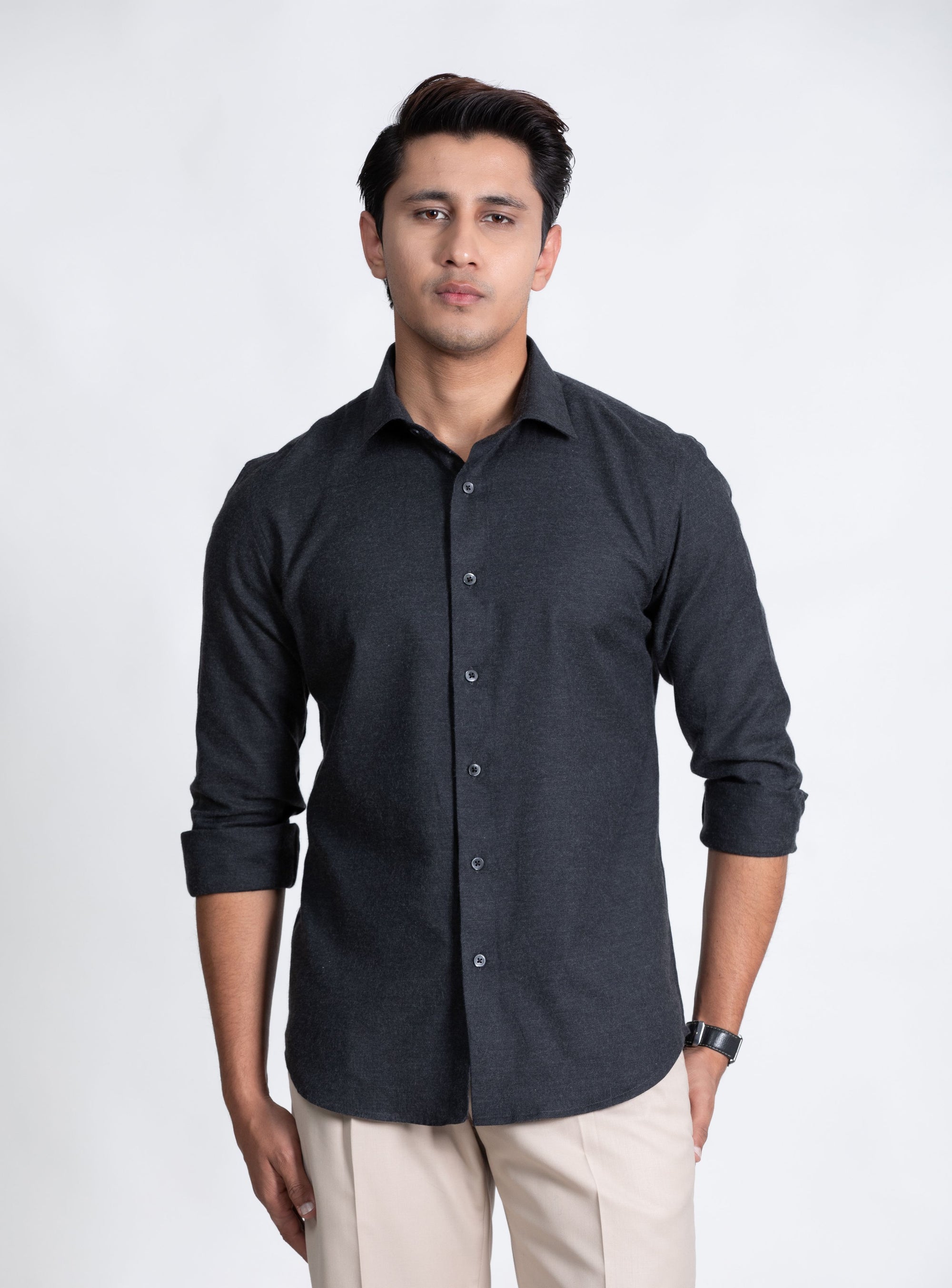 Black Classic Shirt in Luxury Brushed Cotton