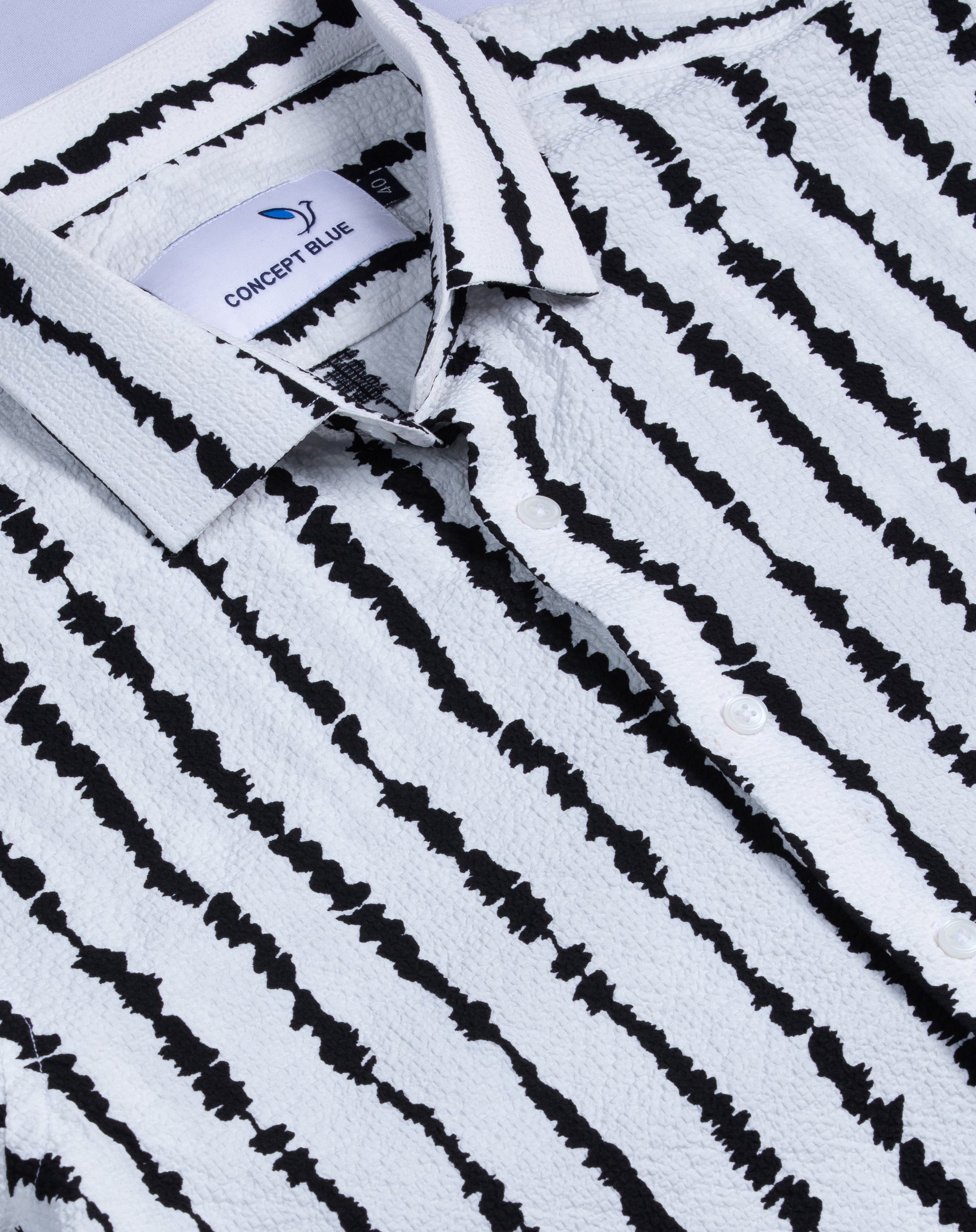 White & Black Linear Print Textured Shirt