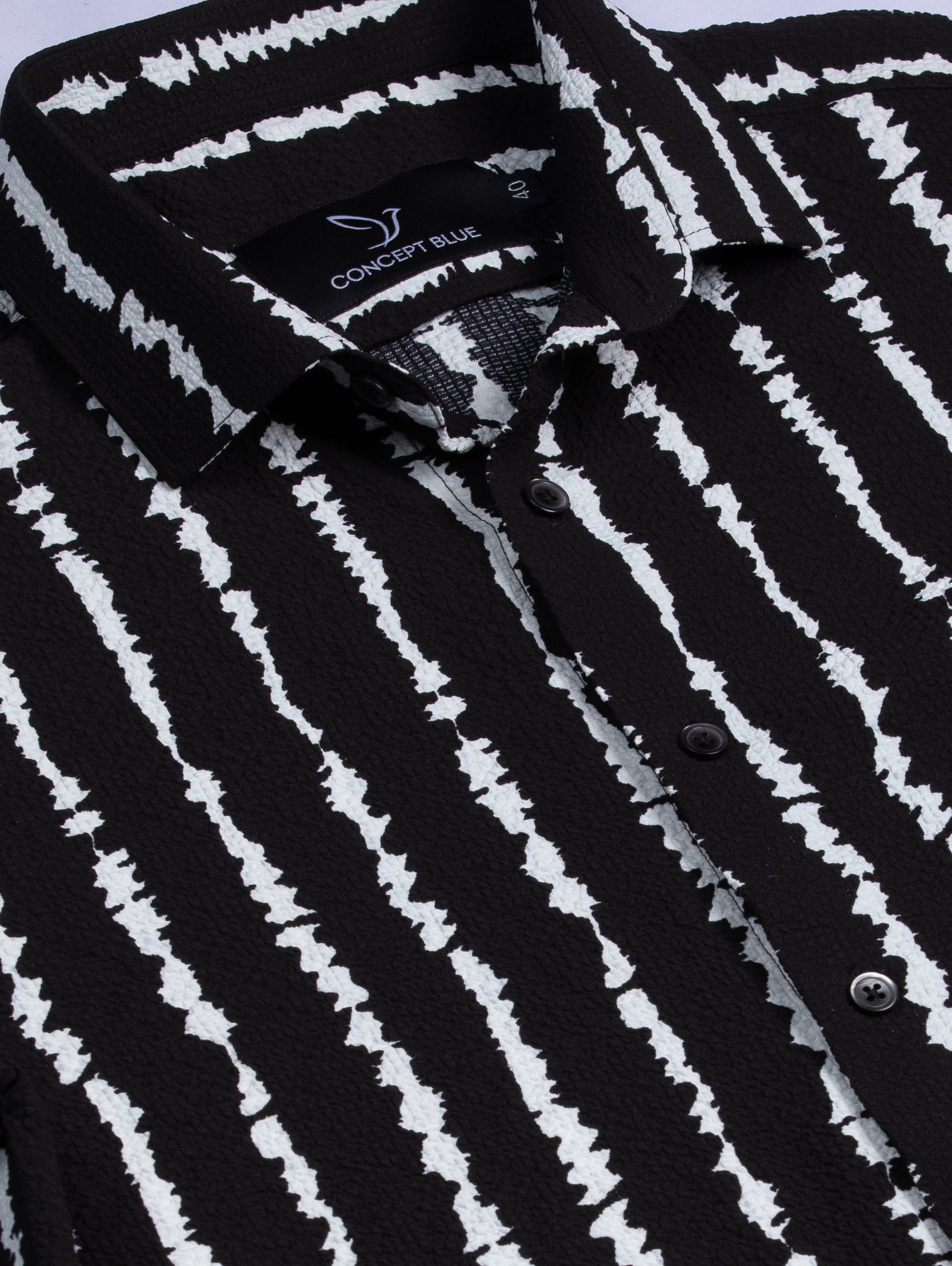 Black and White Linear Print Textured Shirt