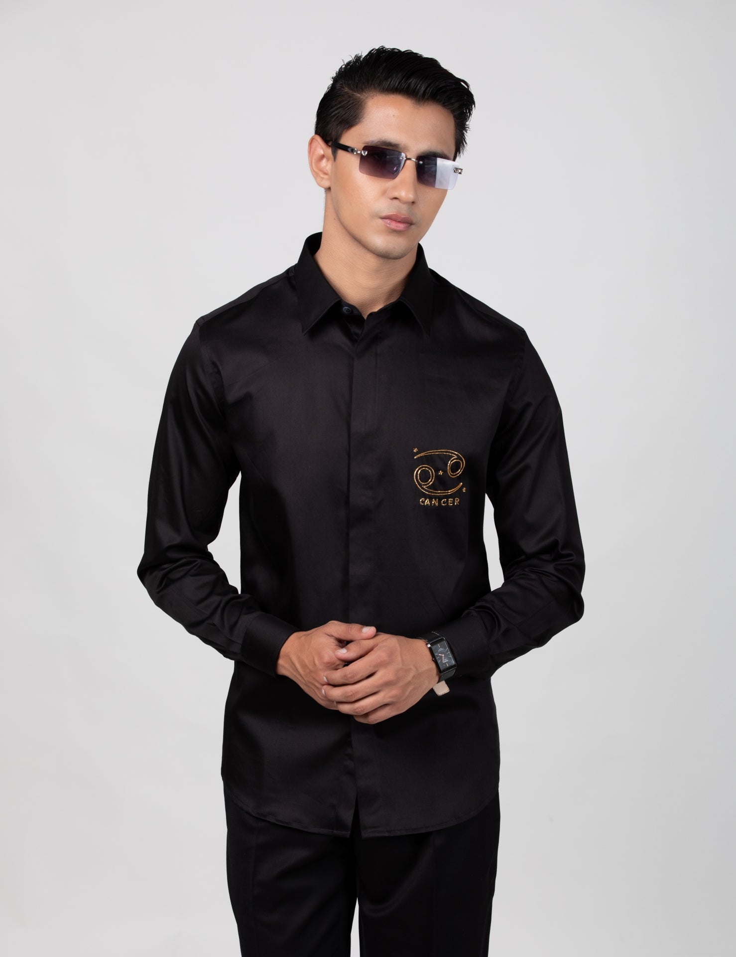 Cancer Shirt (June 21 - July 22) - Hand Embroidered Black