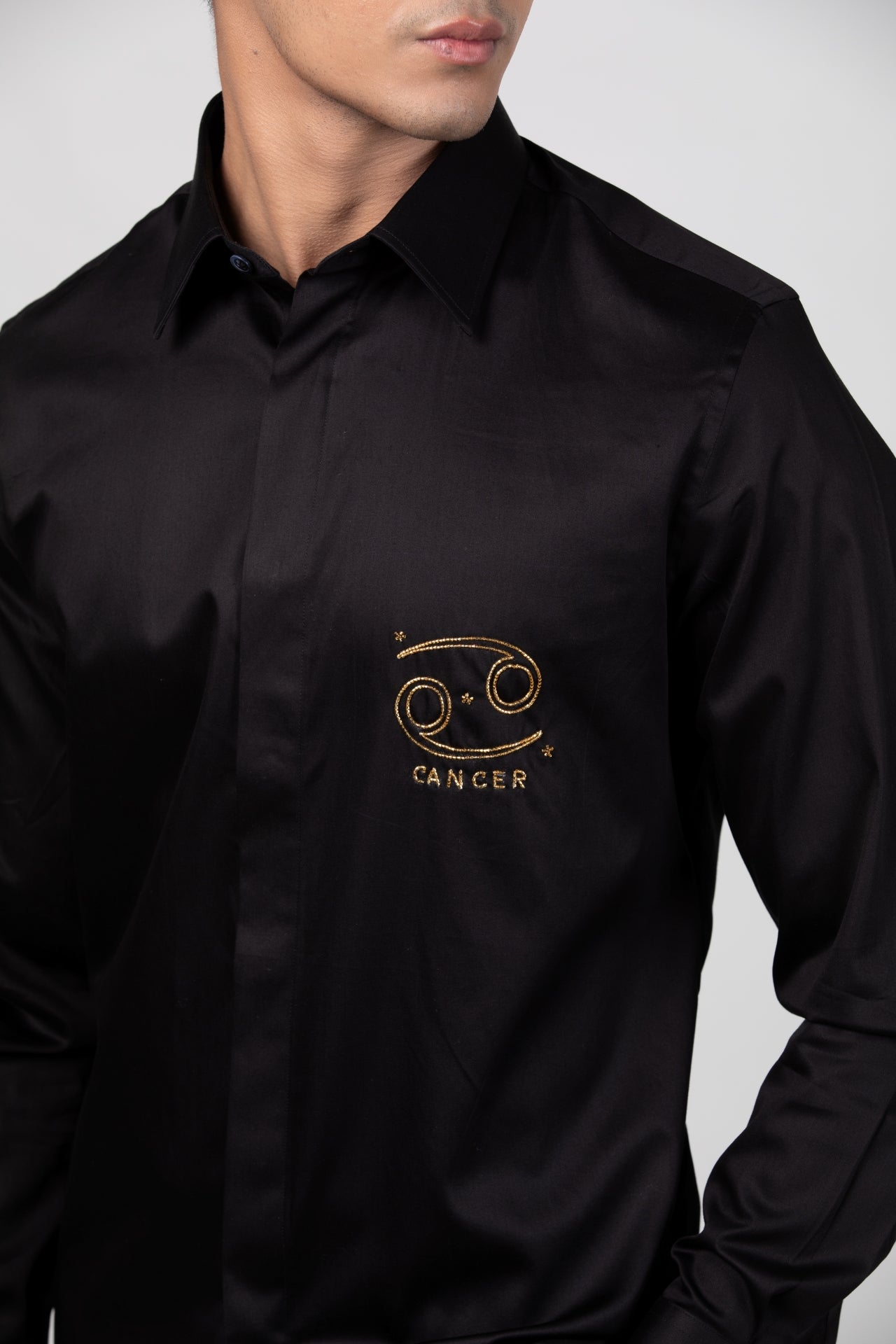 Cancer Shirt (June 21 - July 22) - Hand Embroidered Black