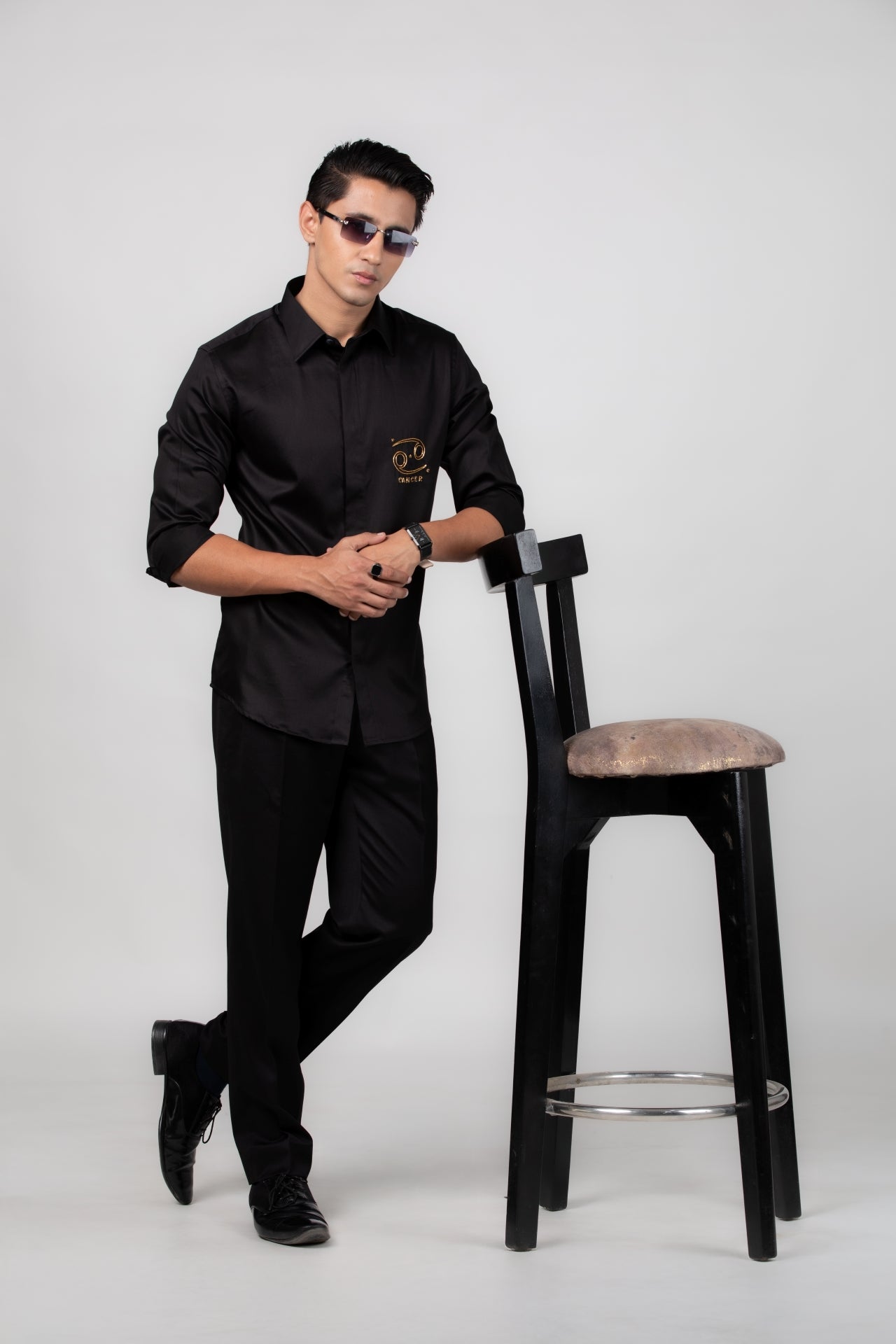 Cancer Shirt (June 21 - July 22) - Hand Embroidered Black