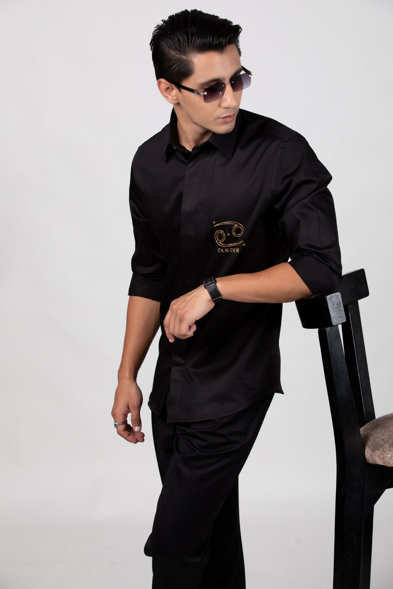 Cancer Shirt (June 21 - July 22) - Hand Embroidered Black