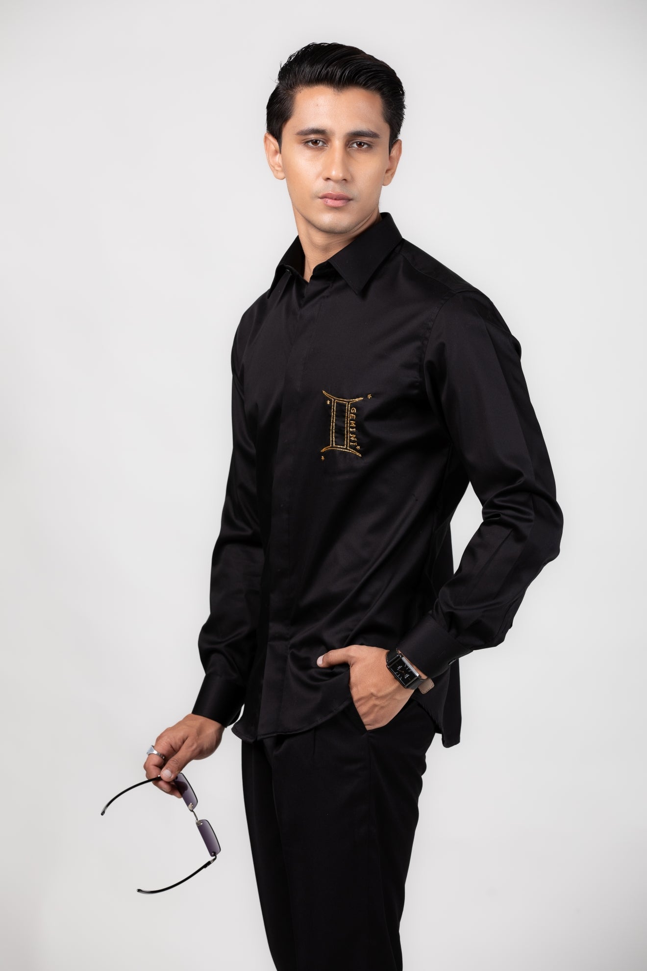 Gemini Shirt (May 21 - June 20) - Hand Embroidered Black