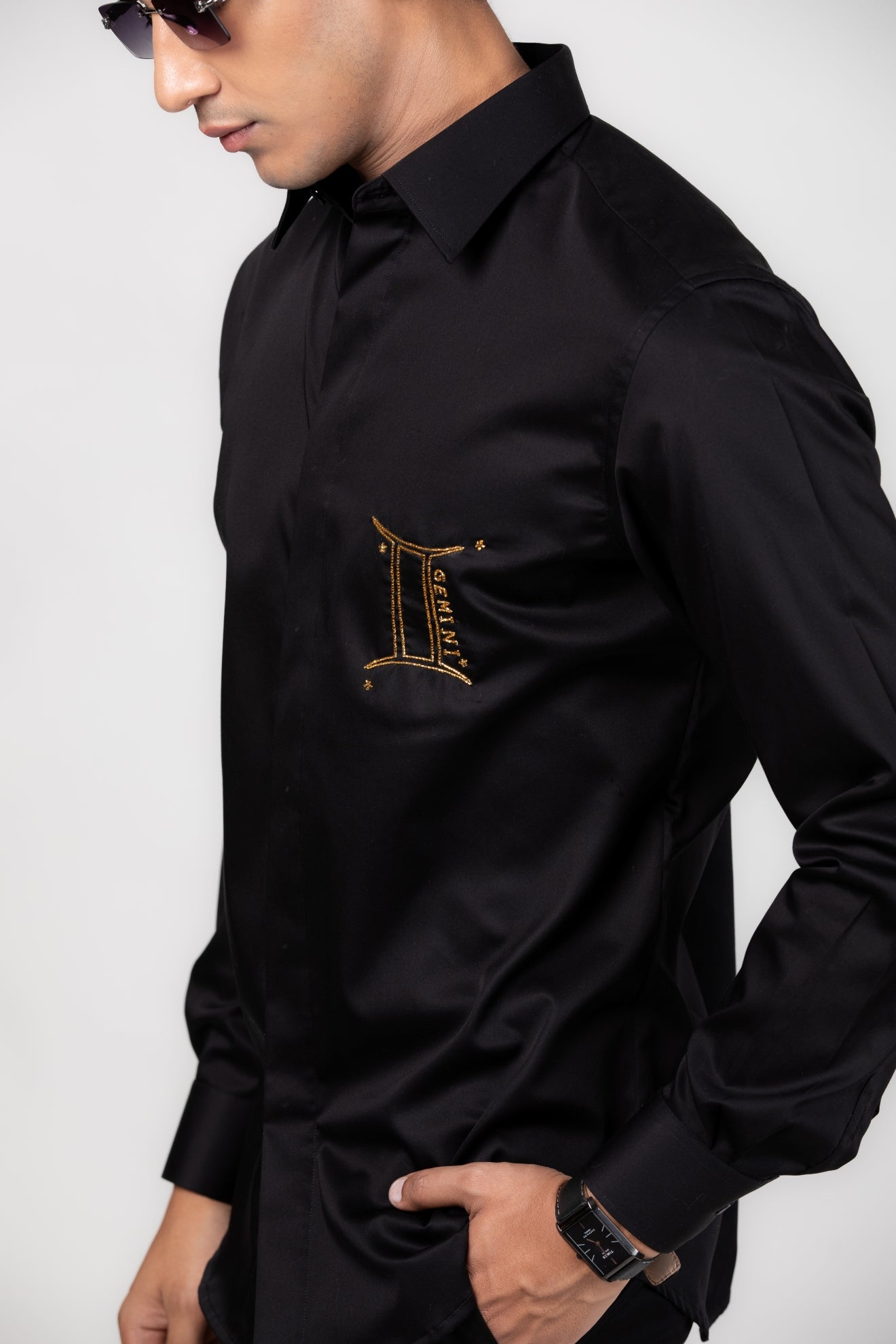 Gemini Shirt (May 21 - June 20) - Hand Embroidered Black
