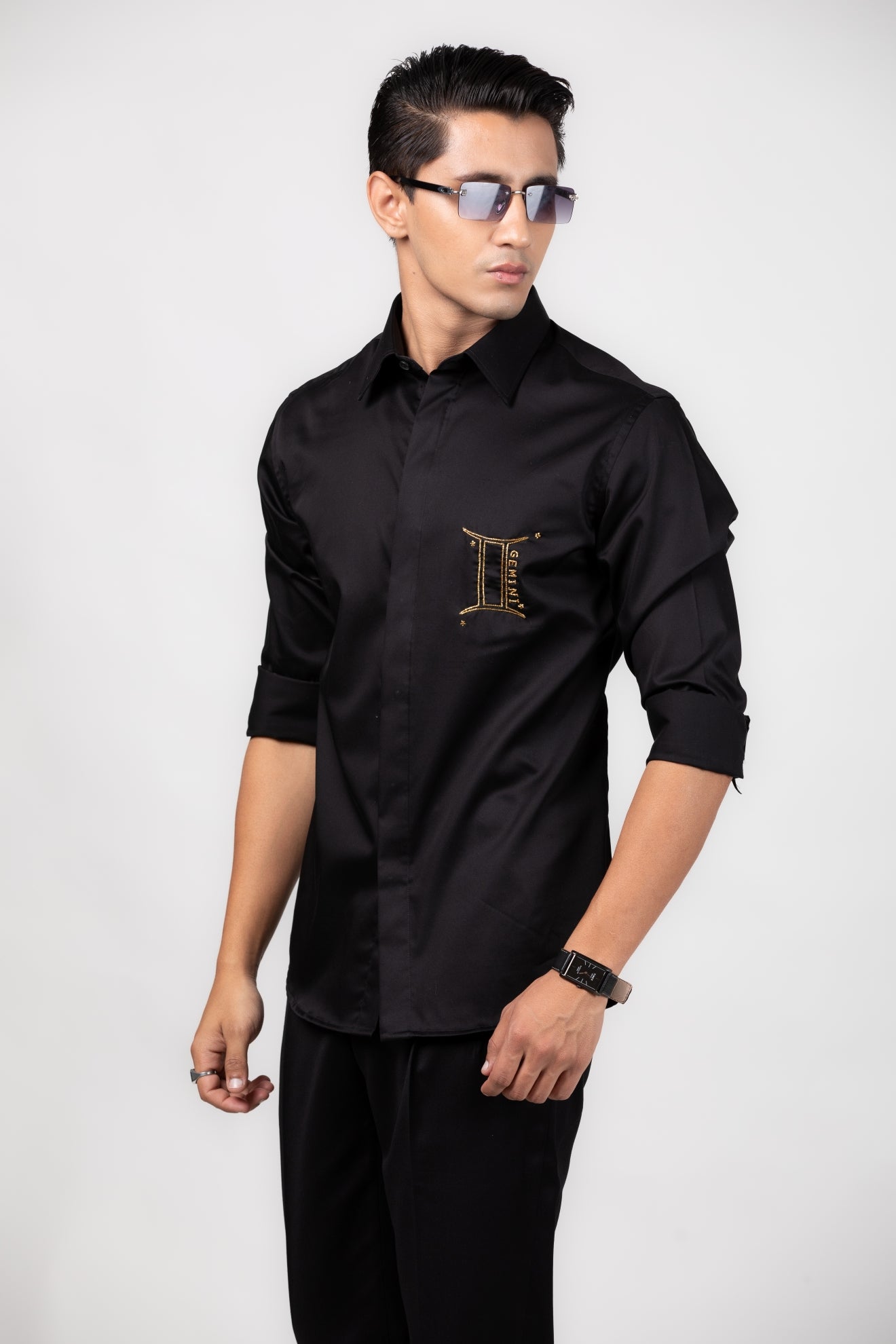 Gemini Shirt (May 21 - June 20) - Hand Embroidered Black