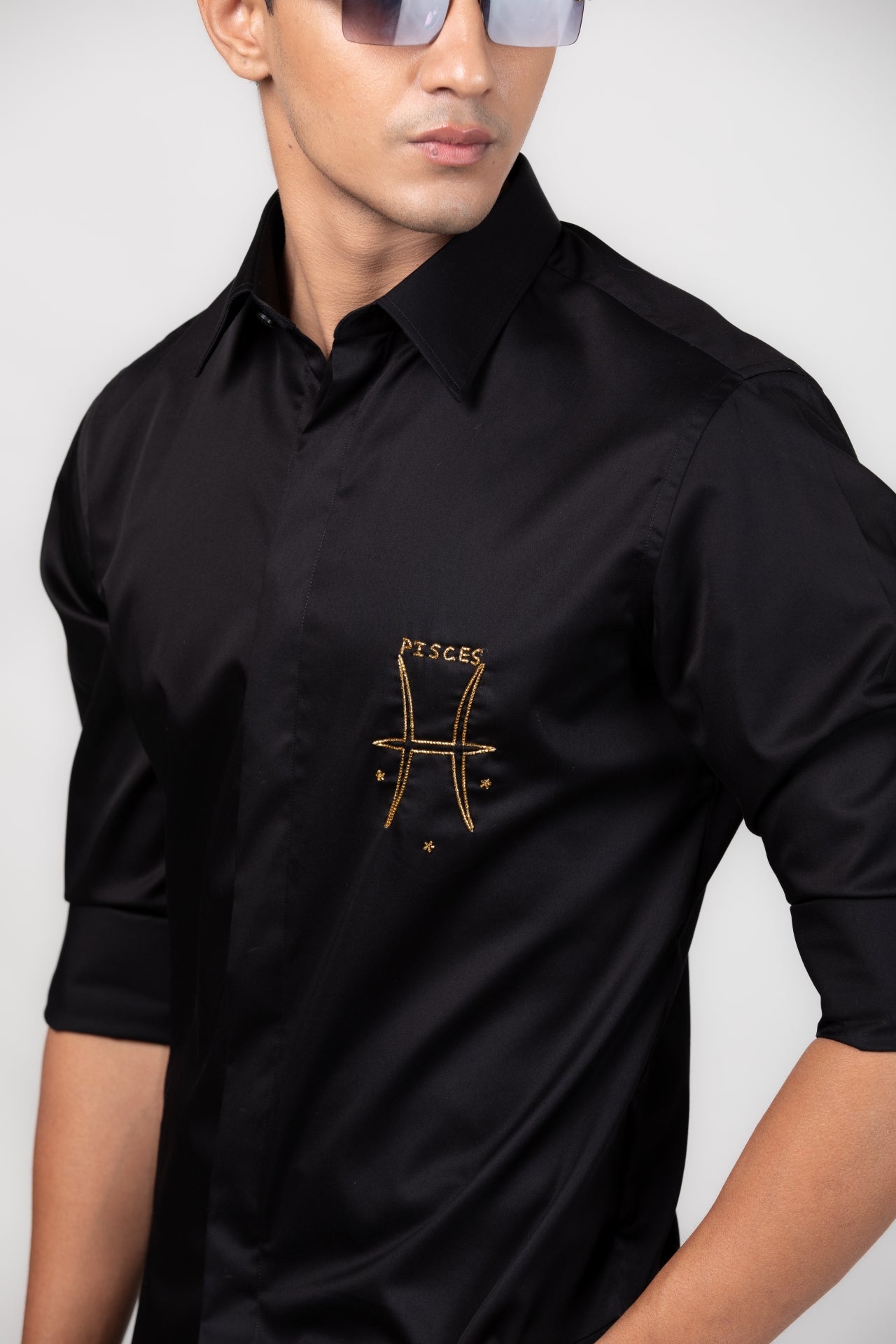 Pisces Shirt (Feb 19 - Mar 20) - Hand Embroidered Black