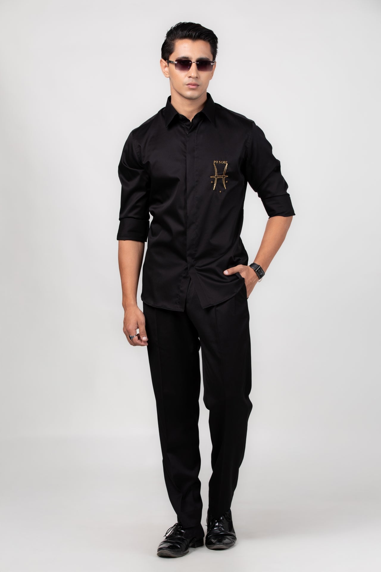 Pisces Shirt (Feb 19 - Mar 20) - Hand Embroidered Black