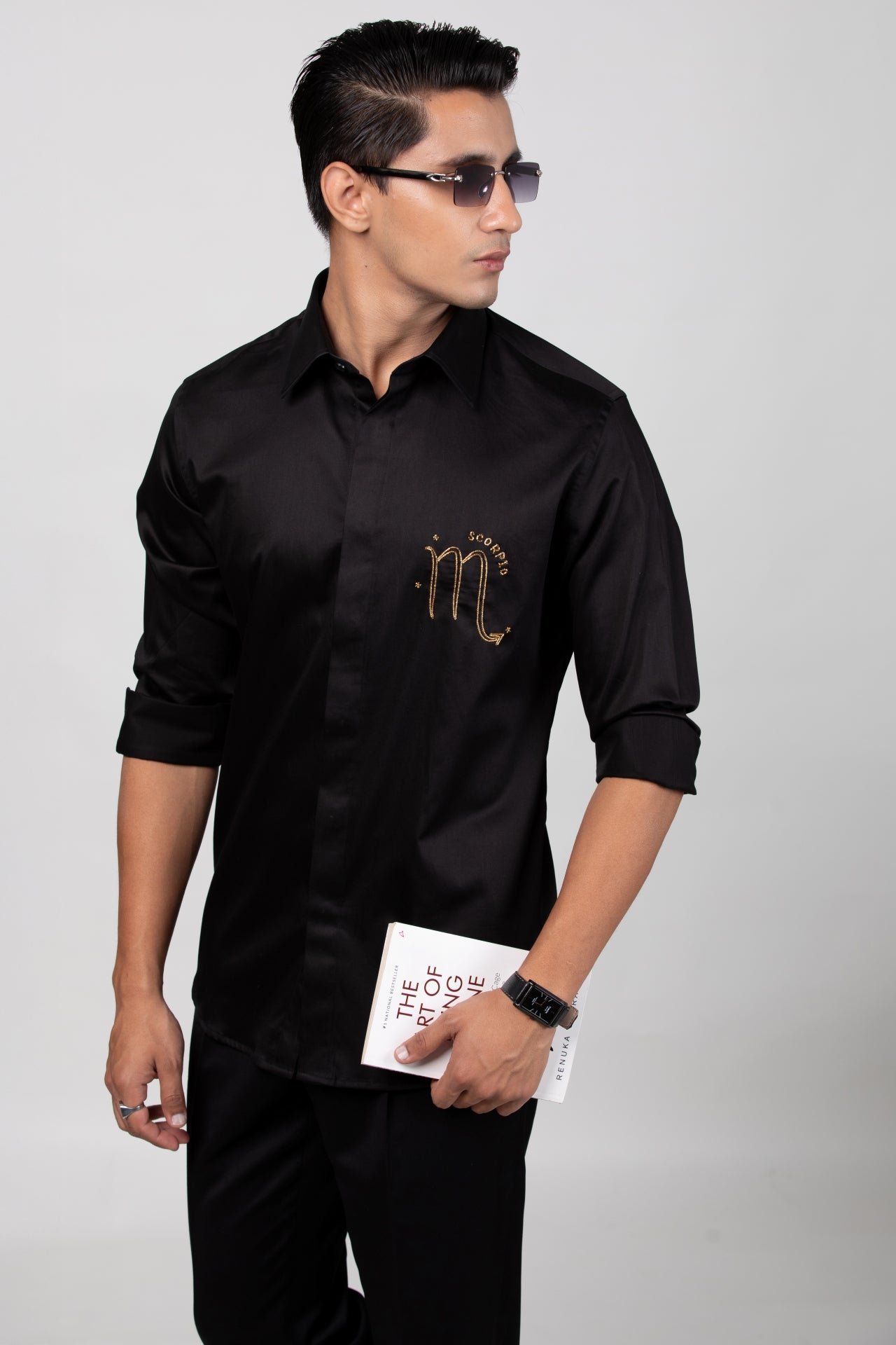Scorpio Shirt (Oct 23 - Nov 21) - Hand Embroidered Black