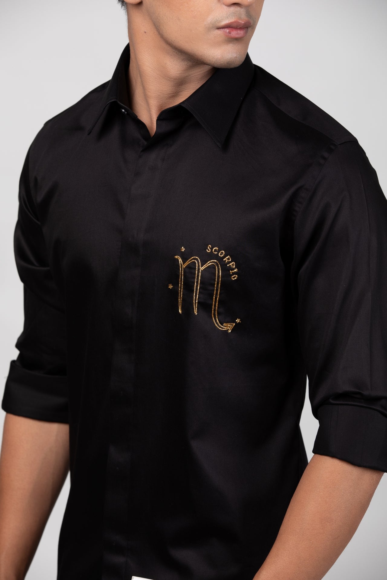 Scorpio Shirt (Oct 23 - Nov 21) - Hand Embroidered Black
