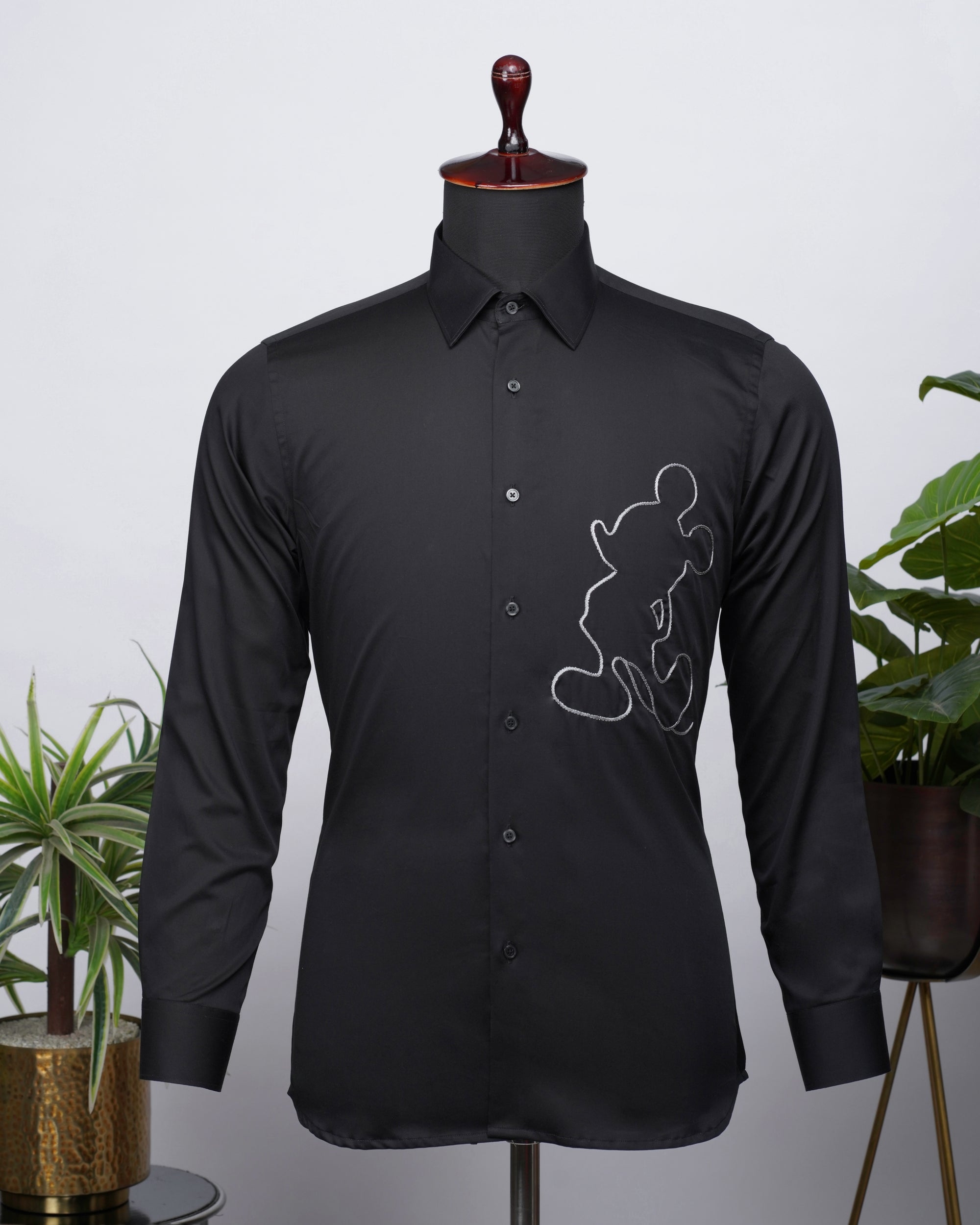 Black Shirt with Hand-Embroidery