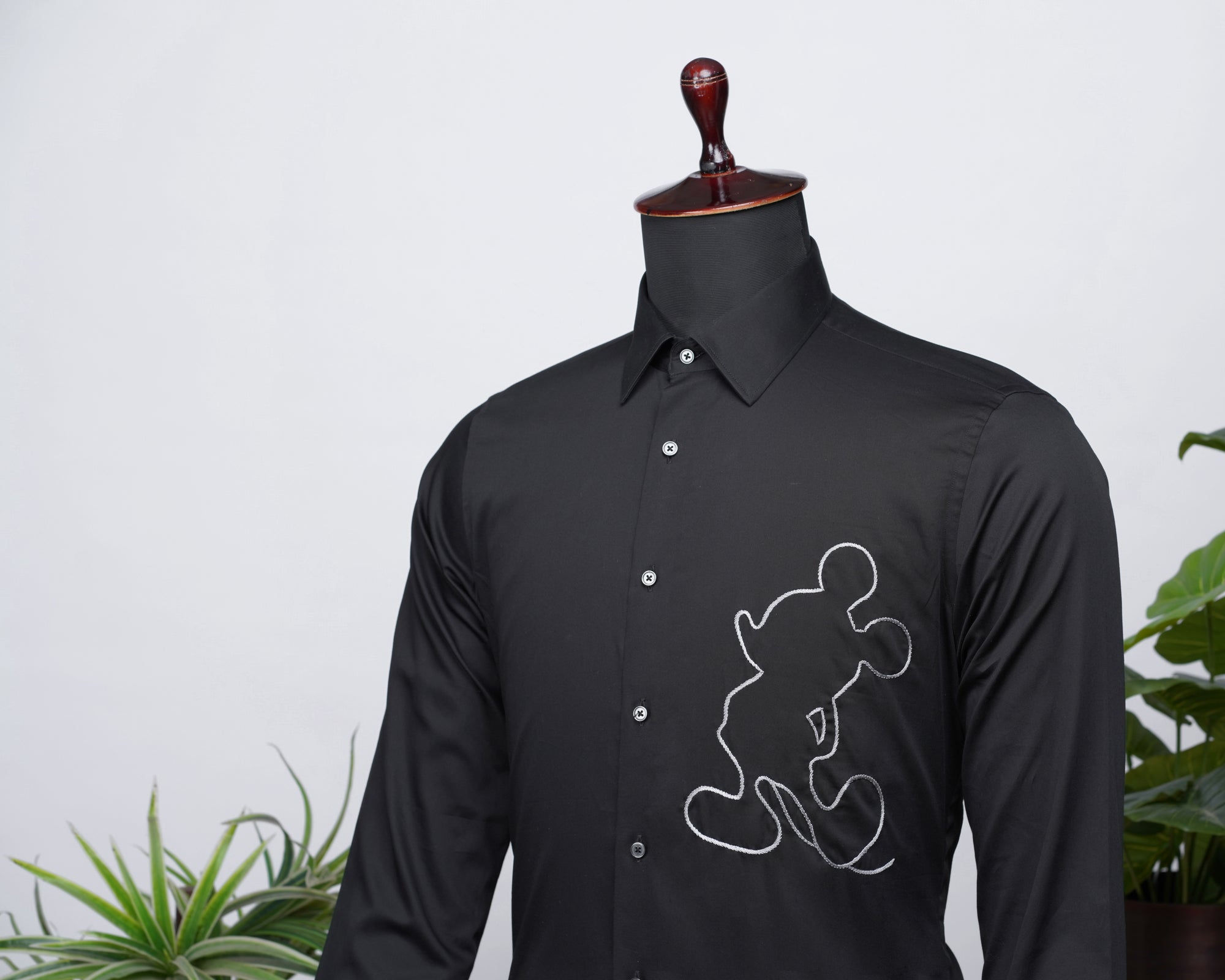 Black Shirt with Hand-Embroidery