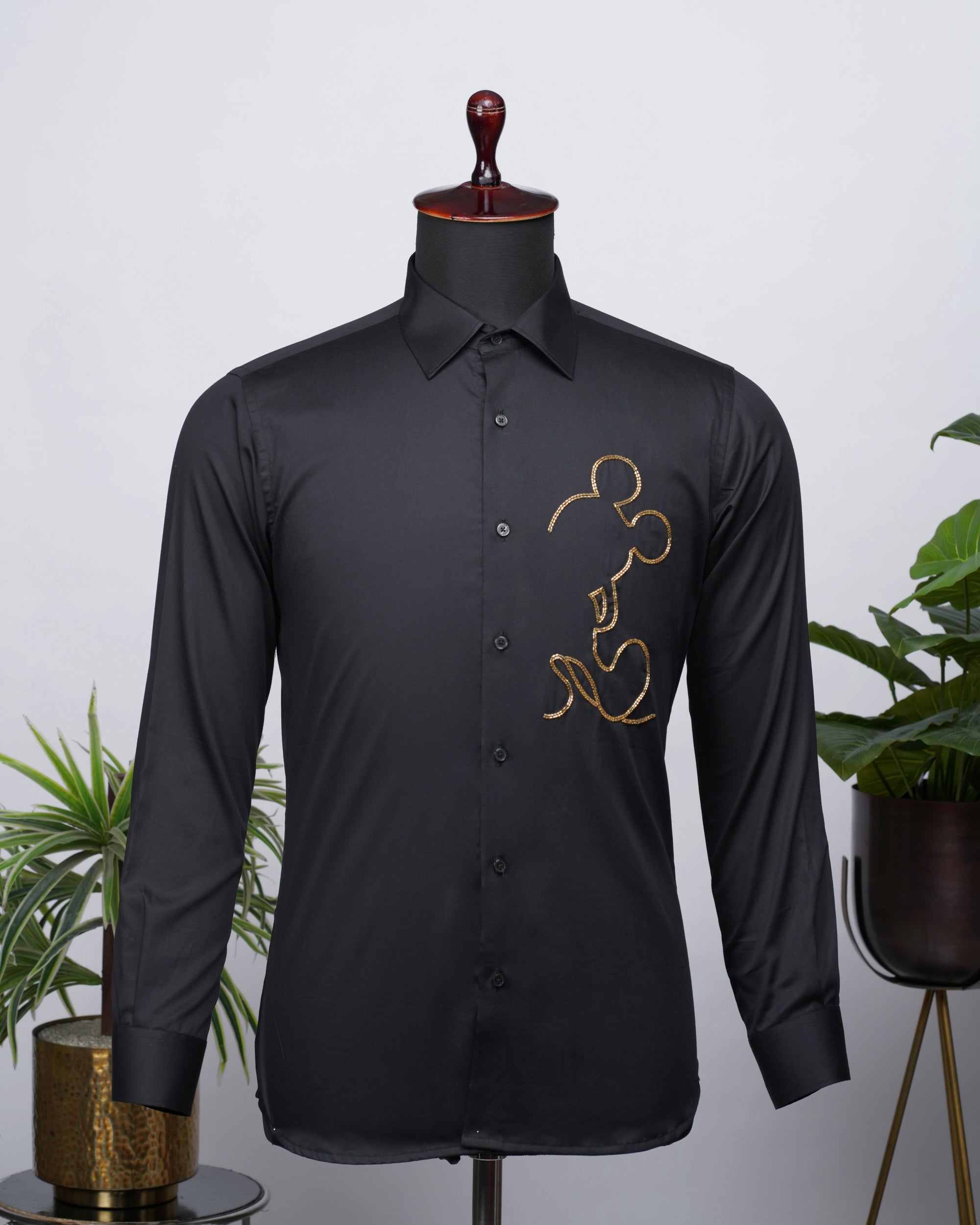 Black Shirt with Hand-Embroidery
