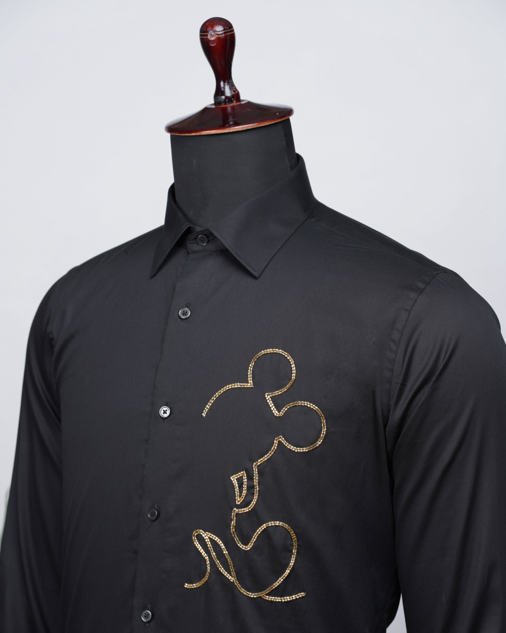 Black Shirt with Hand-Embroidery