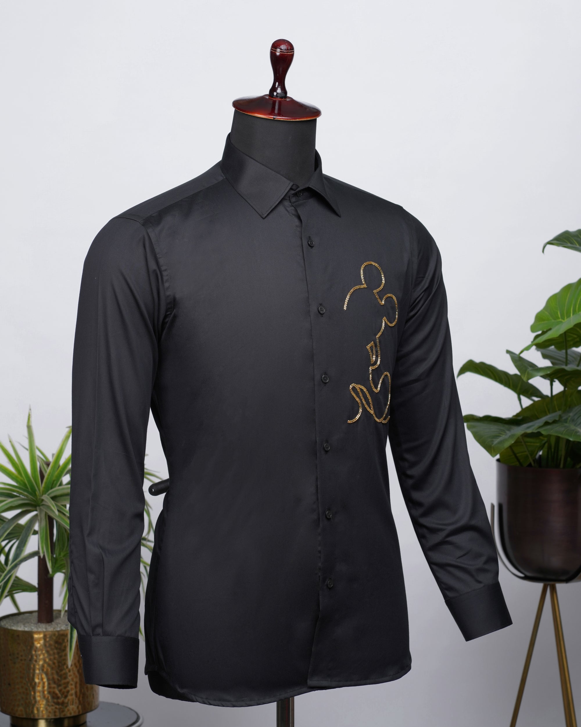Black Shirt with Hand-Embroidery