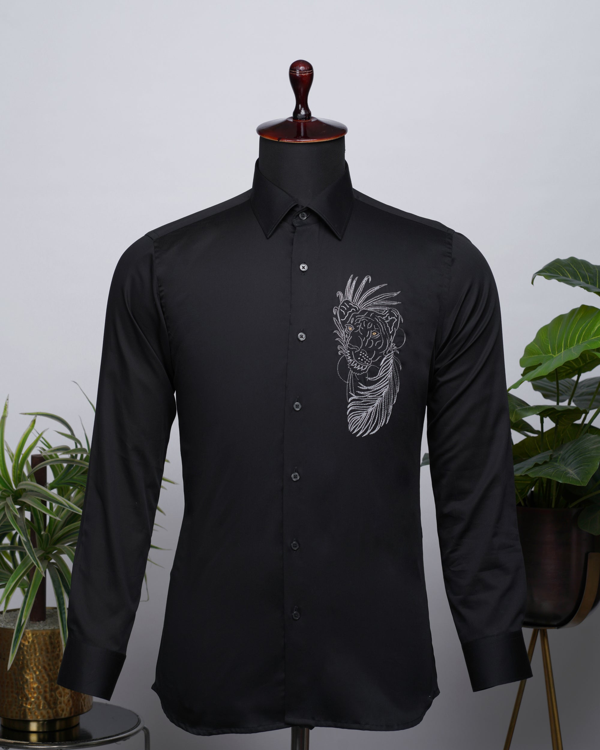 Black Shirt with Hand-Embroidery