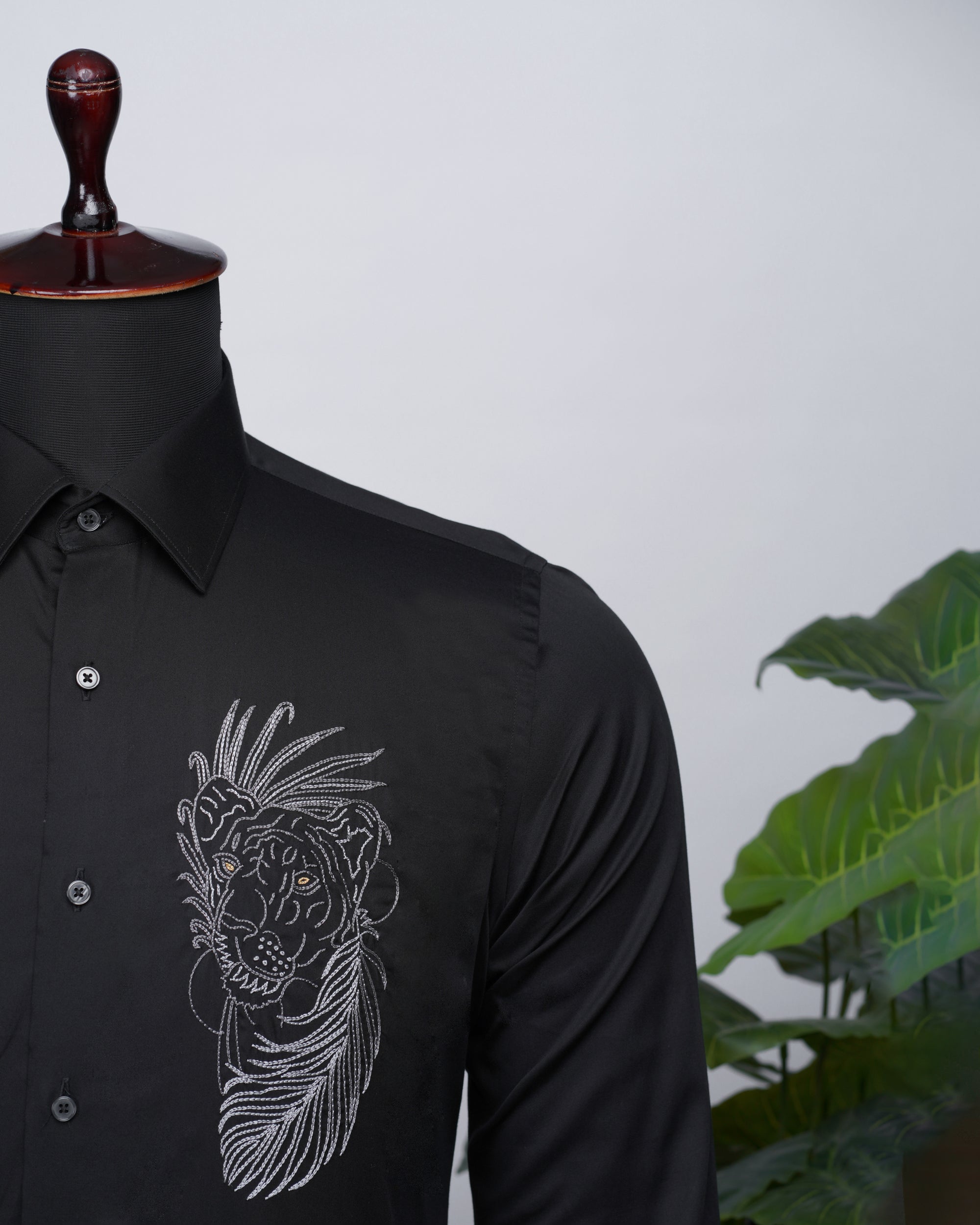 Black Shirt with Hand-Embroidery