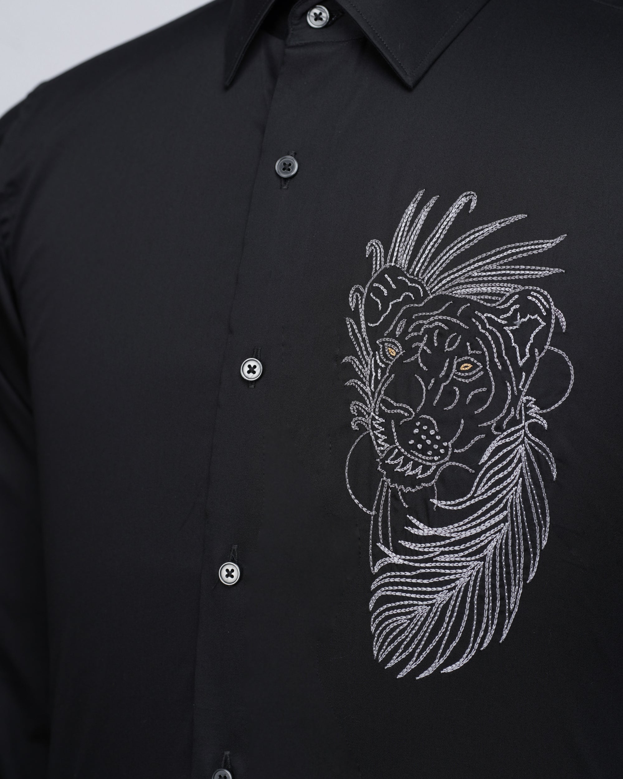 Black Shirt with Hand-Embroidery