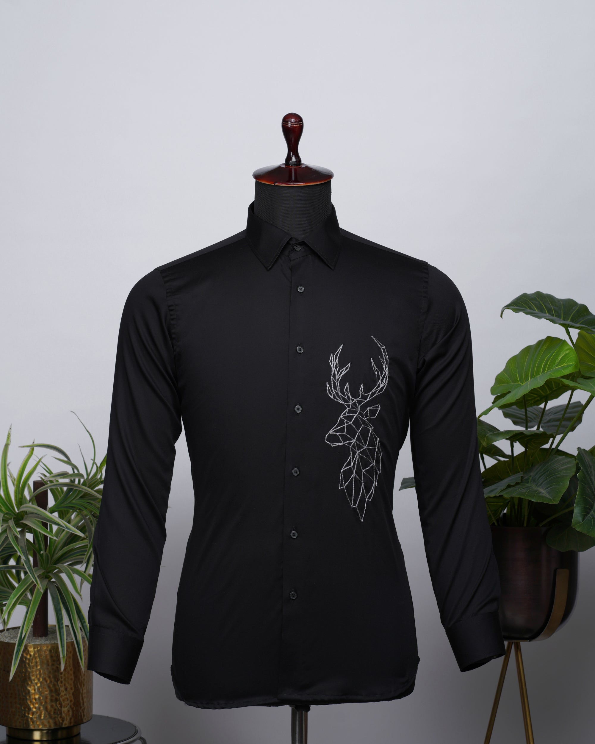 Black Shirt with Hand-Embroidery