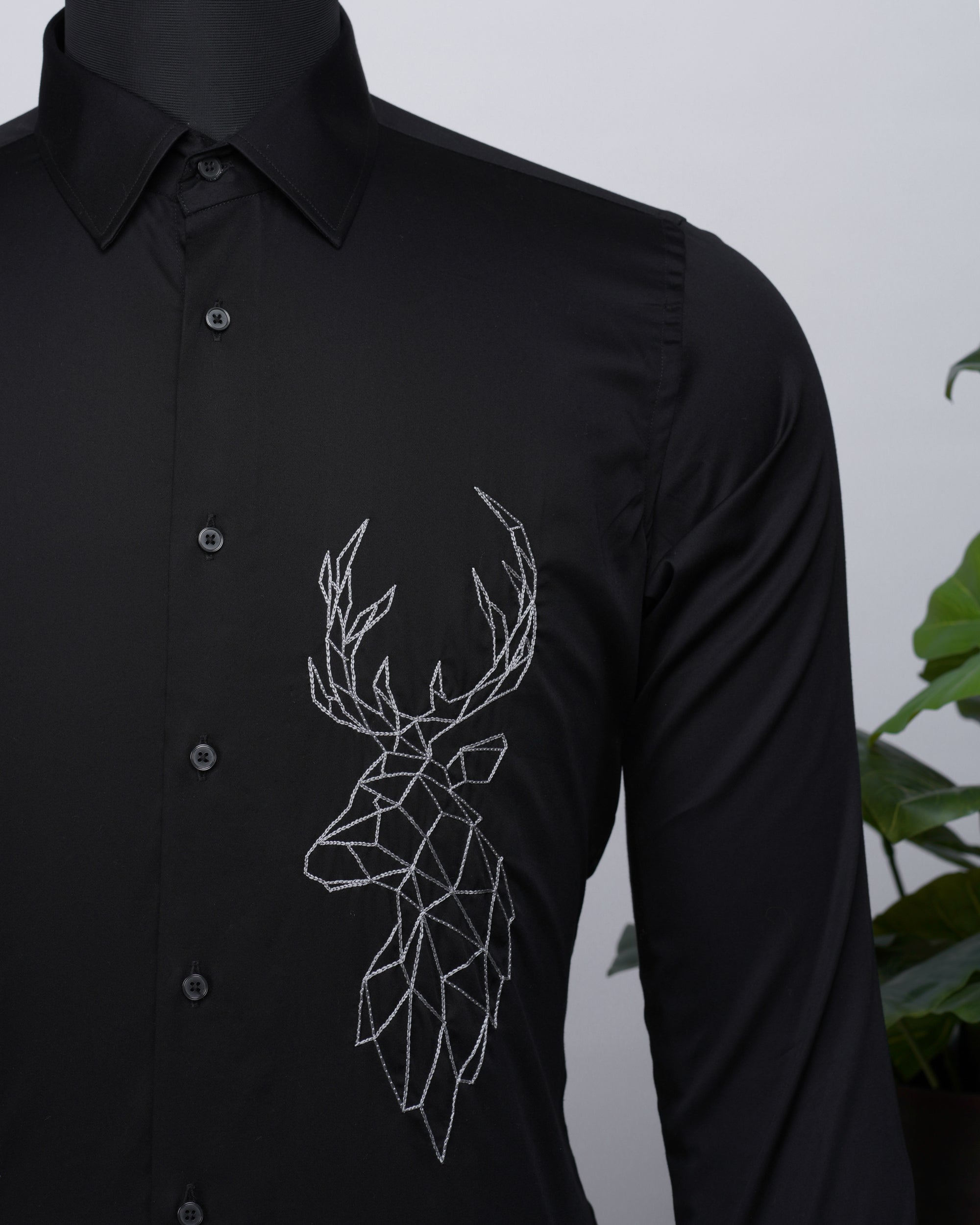Black Shirt with Hand-Embroidery