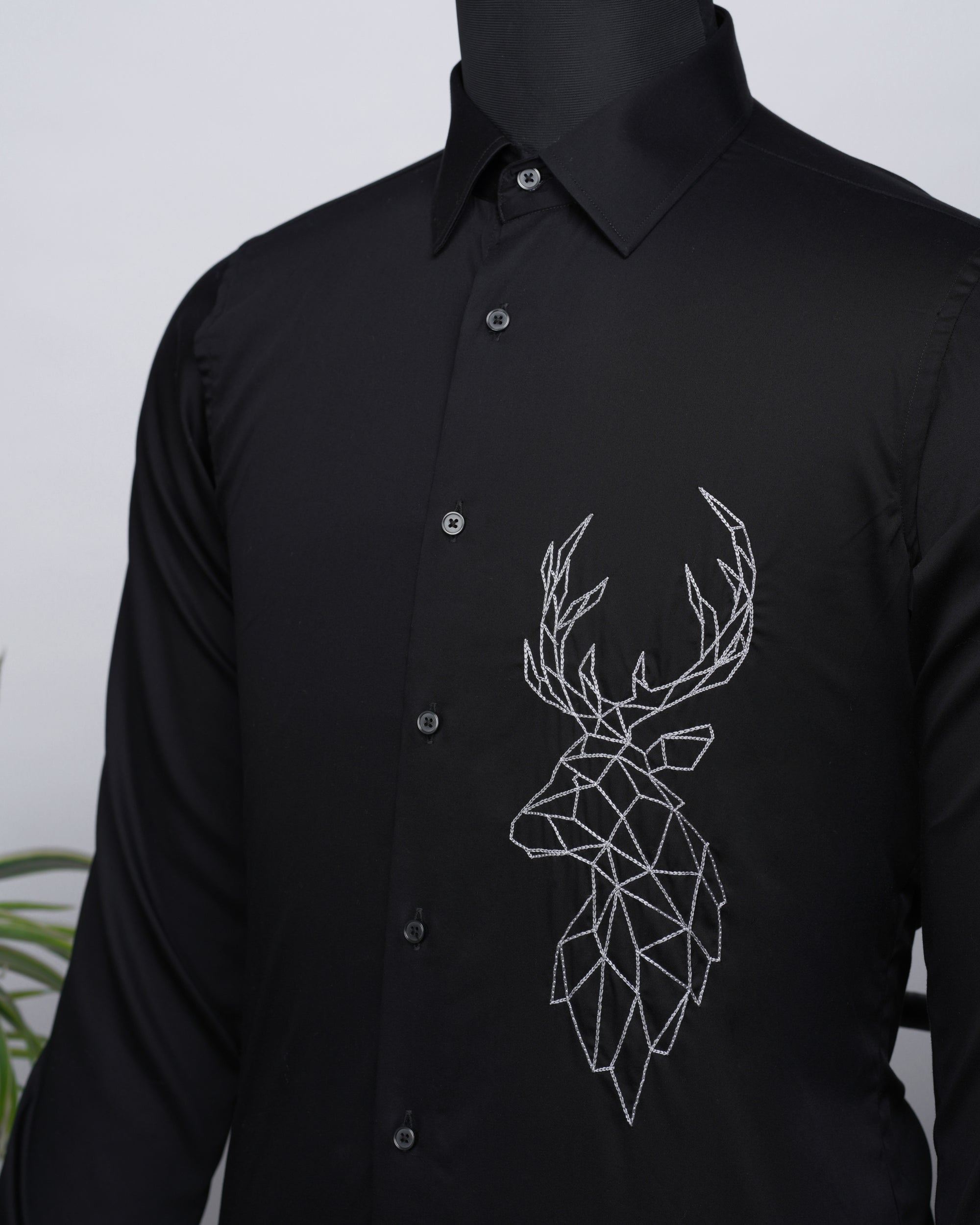 Black Shirt with Hand-Embroidery