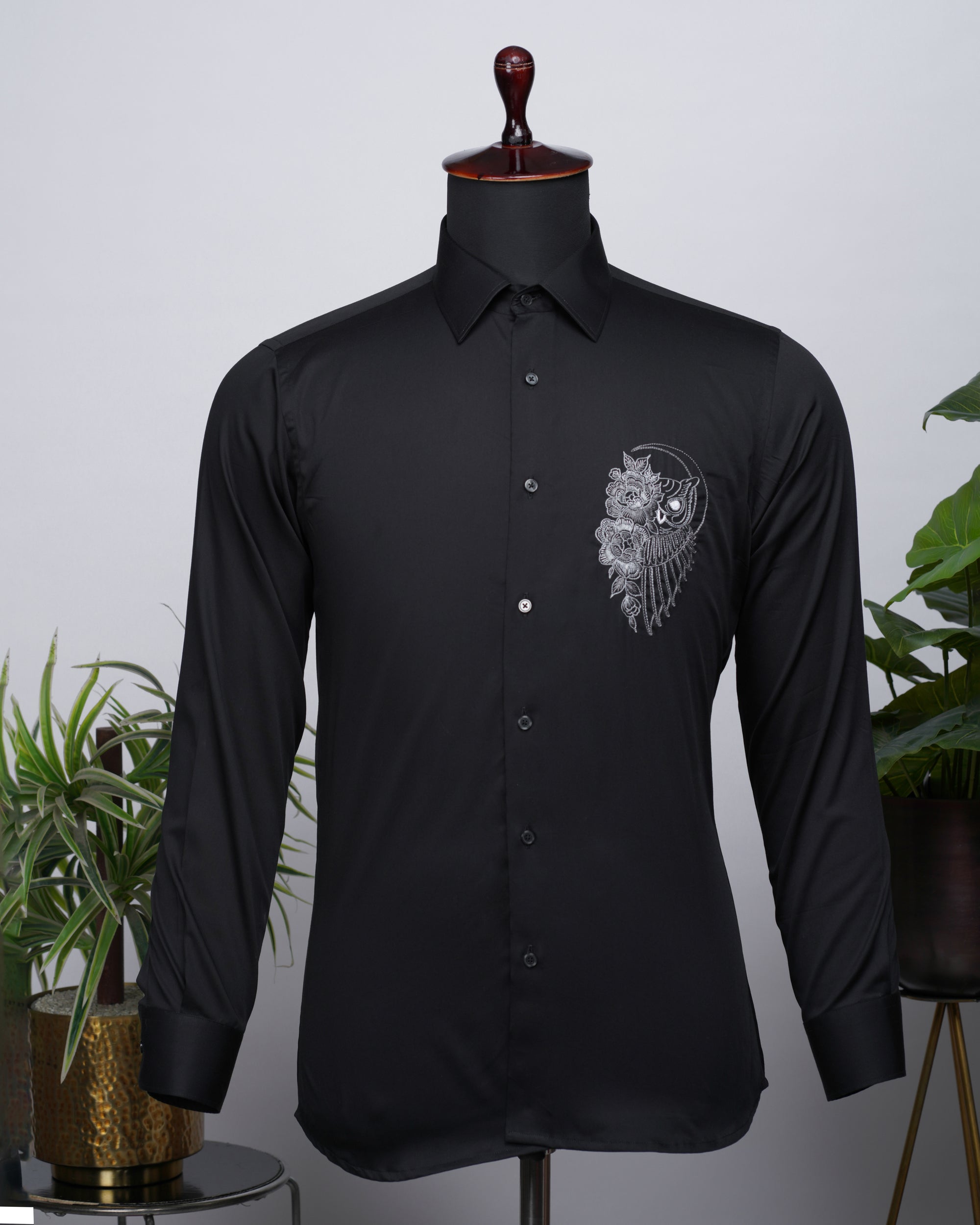 Black Shirt with Hand-Embroidery