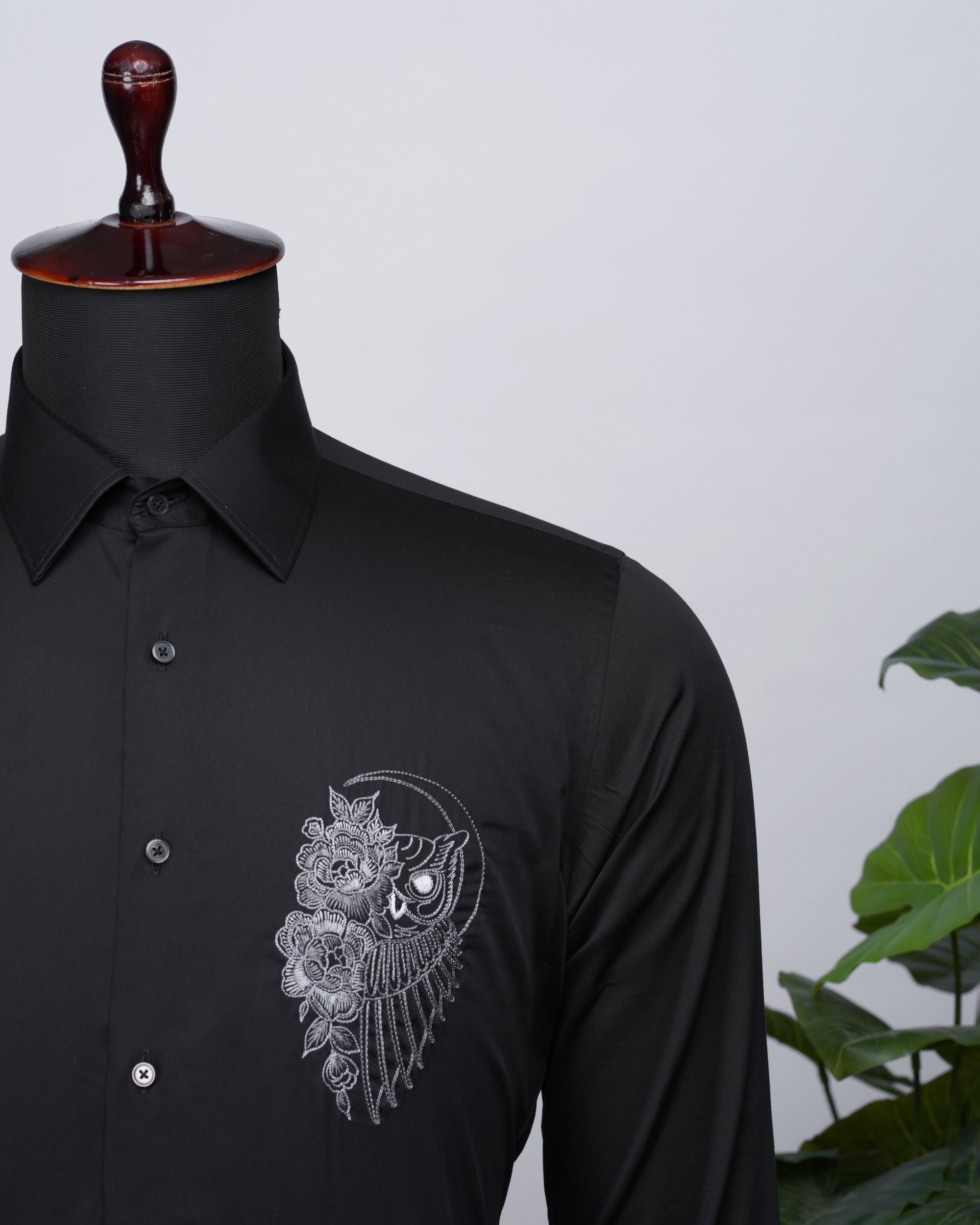 Black Shirt with Hand-Embroidery