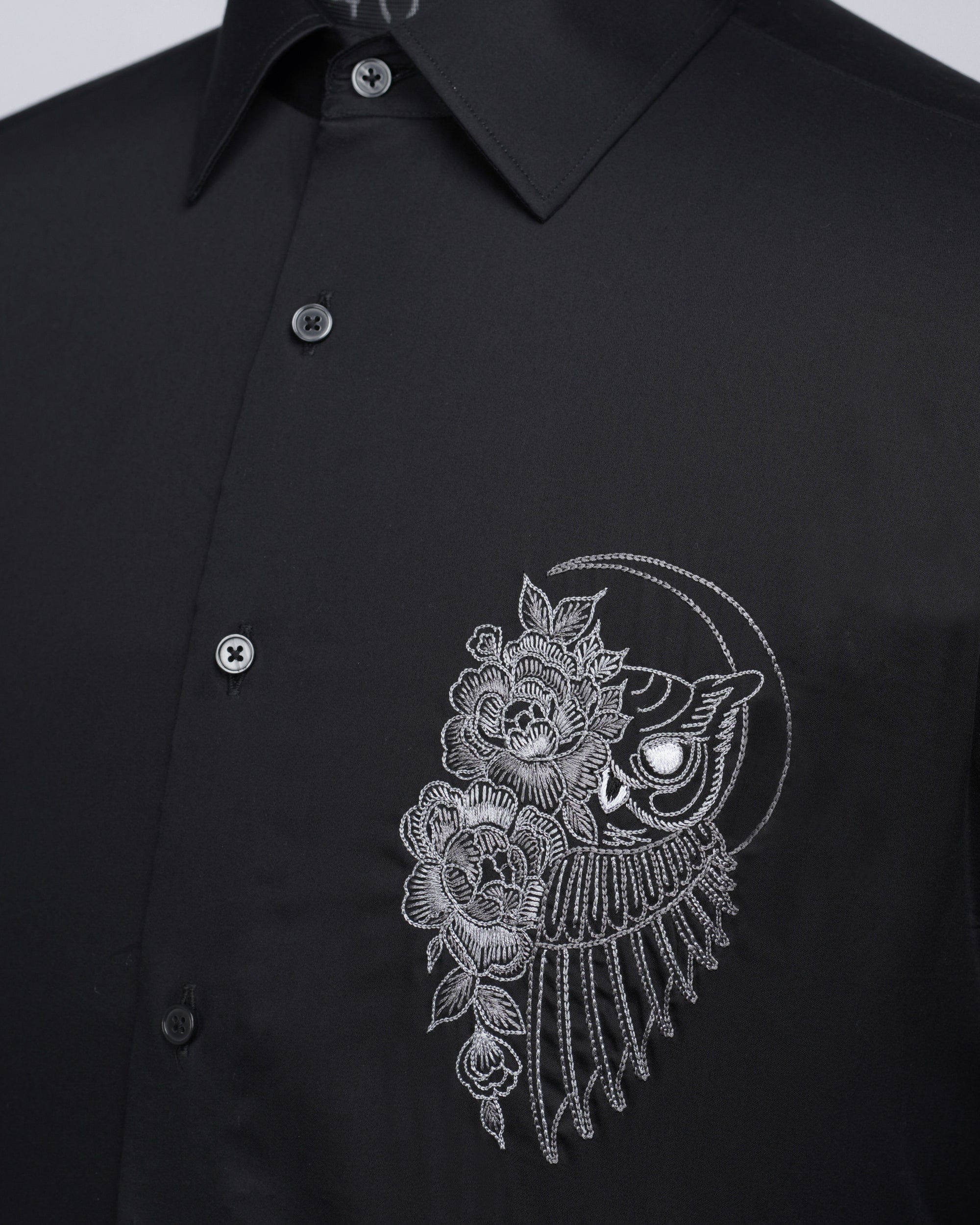 Black Shirt with Hand-Embroidery