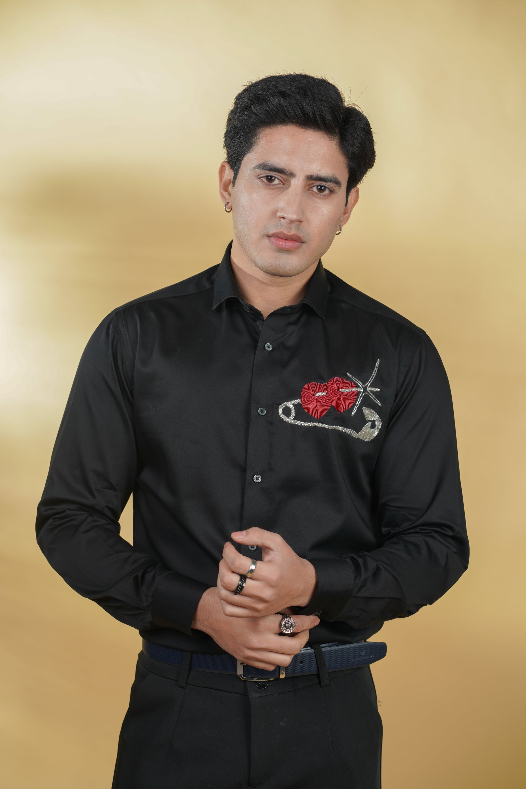 Black Shirt with Hand-Embroidery