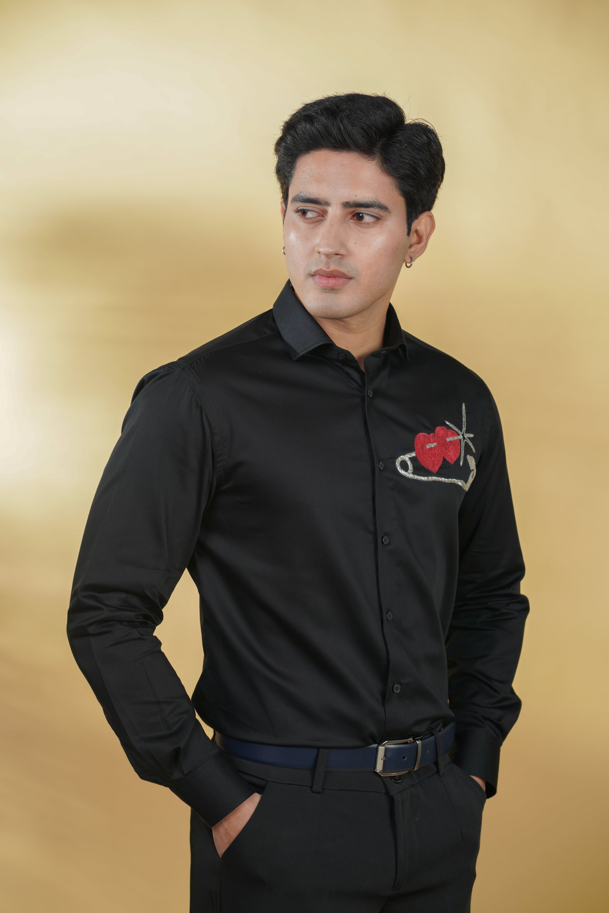 Black Shirt with Hand-Embroidery