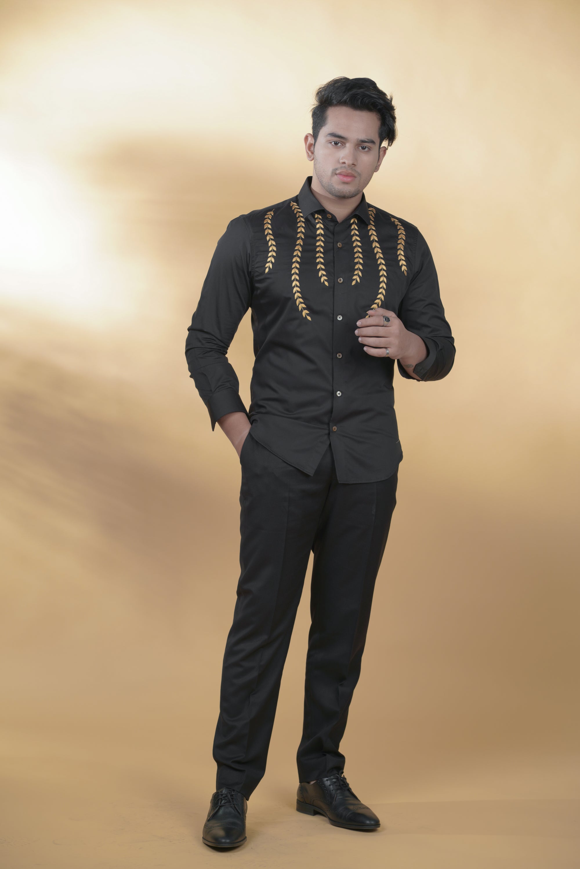 Black Shirt with Hand-Embroidery