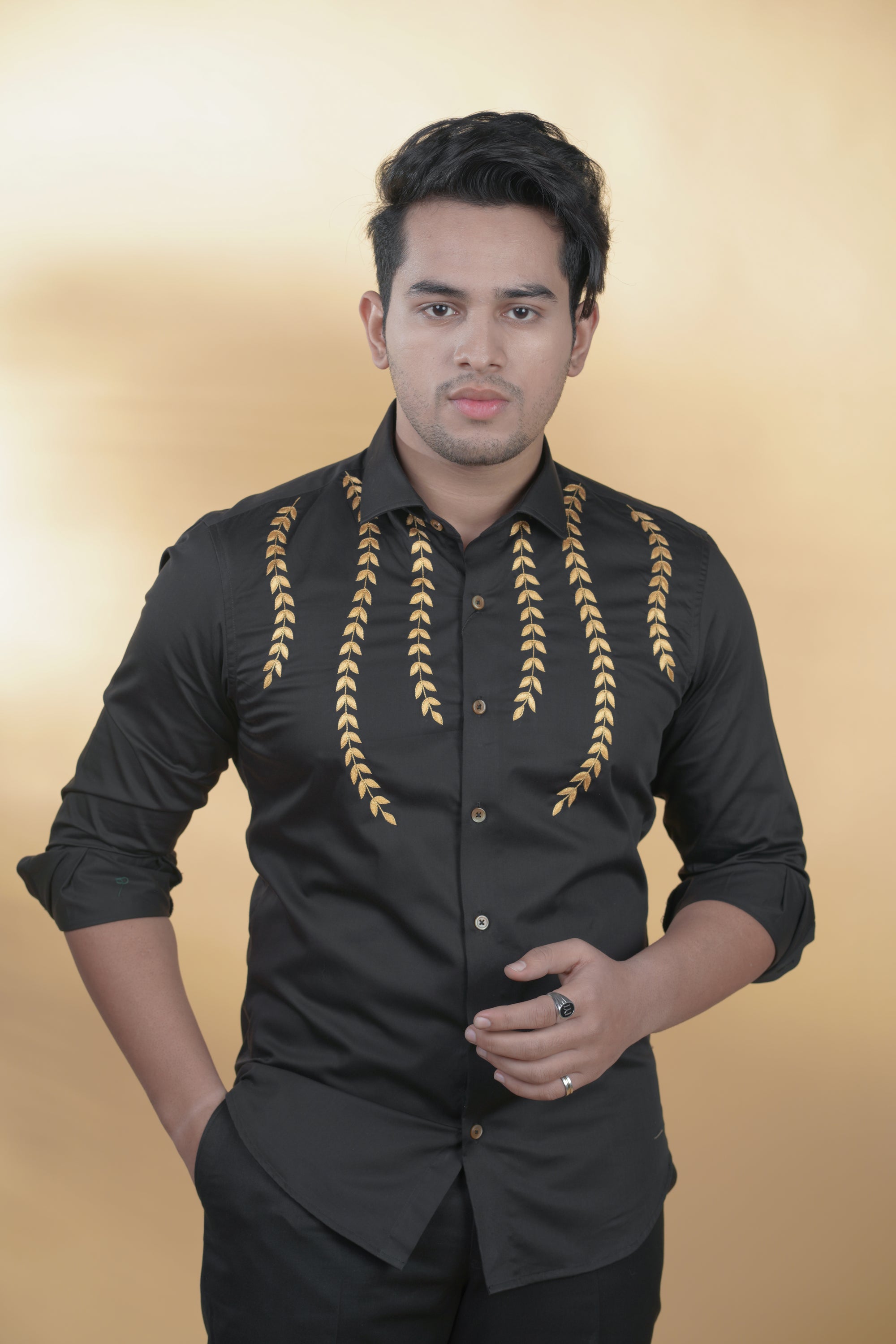Black Shirt with Hand-Embroidery
